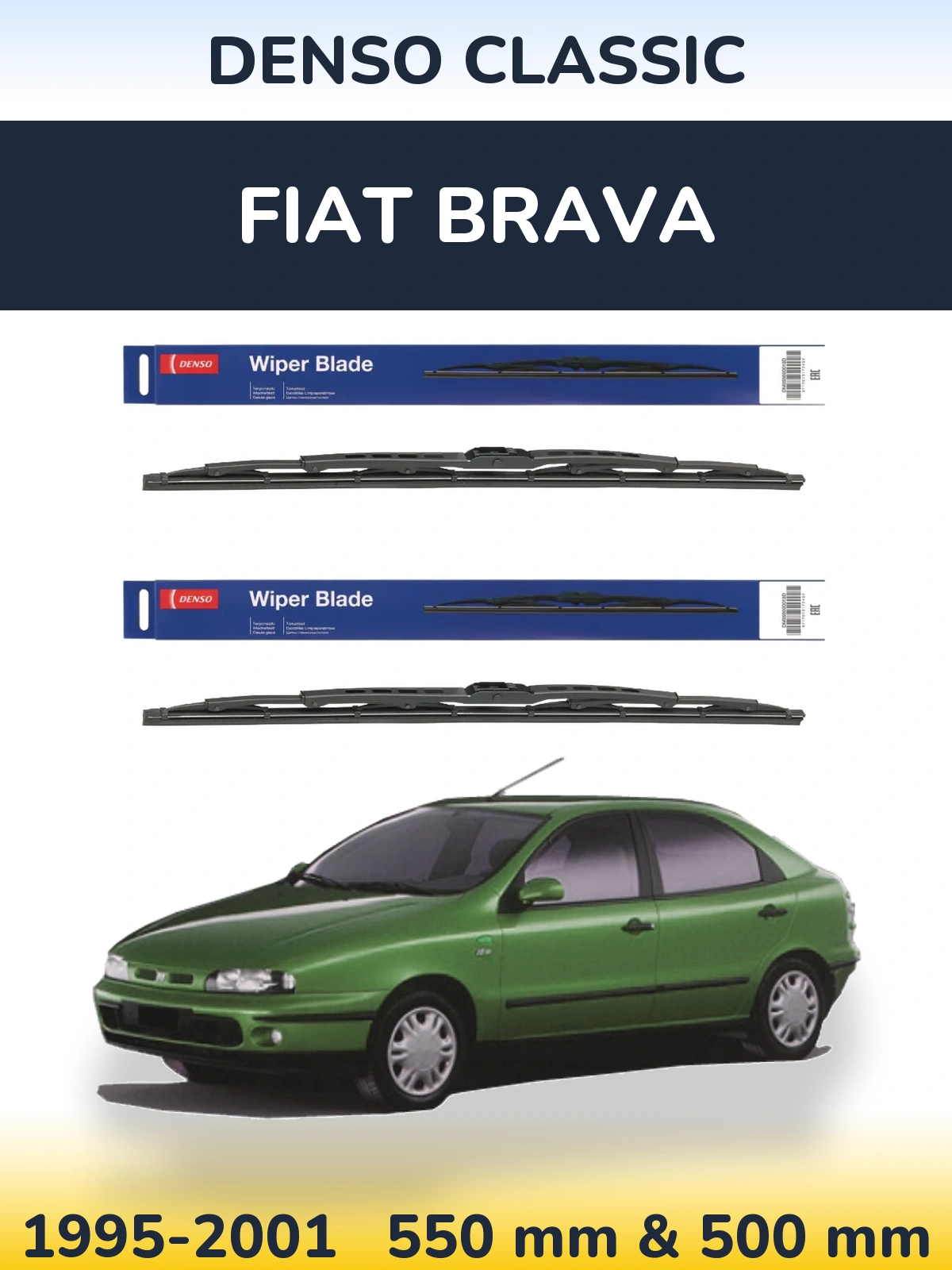 Front wiper blade set Denso Classic 550 & 500 mm for Fiat Brava 1995-2001