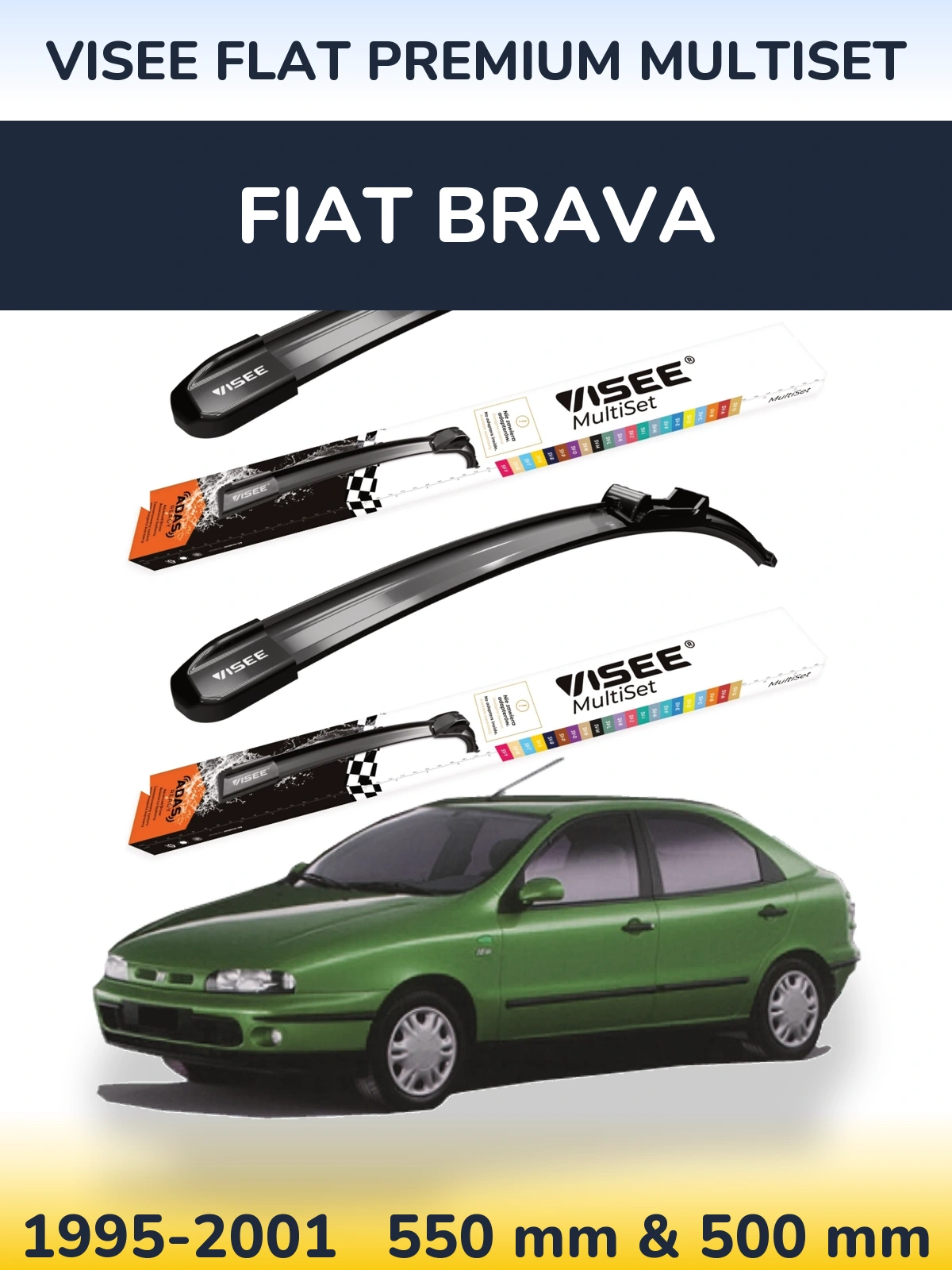 Front wiper blade set VISEE FLAT PREMIUM MultiSet 550 & 500 mm for Fiat Brava 1995-2001