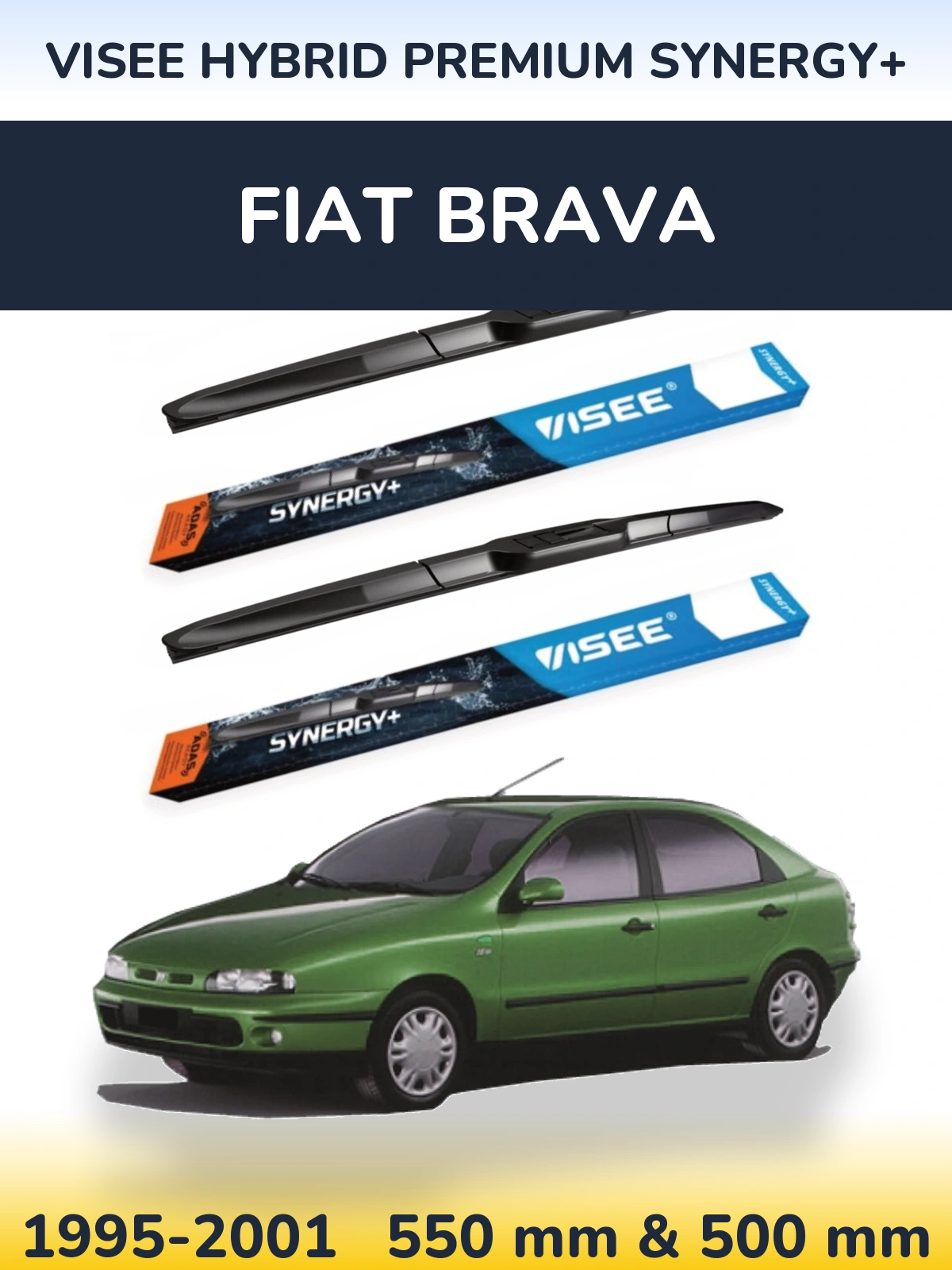 Front wiper blade set VISEE HYBRID PREMIUM SYNERGY+ 550 & 500 mm for Fiat Brava 1995-2001