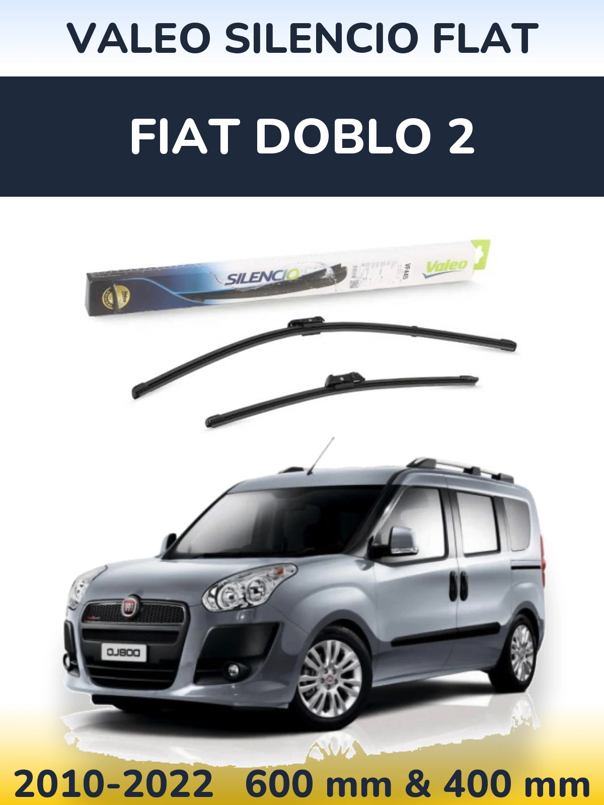 Front wiper blade set Valeo Silencio Flat 600 & 400 mm for Fiat Doblo 2 2010-2022