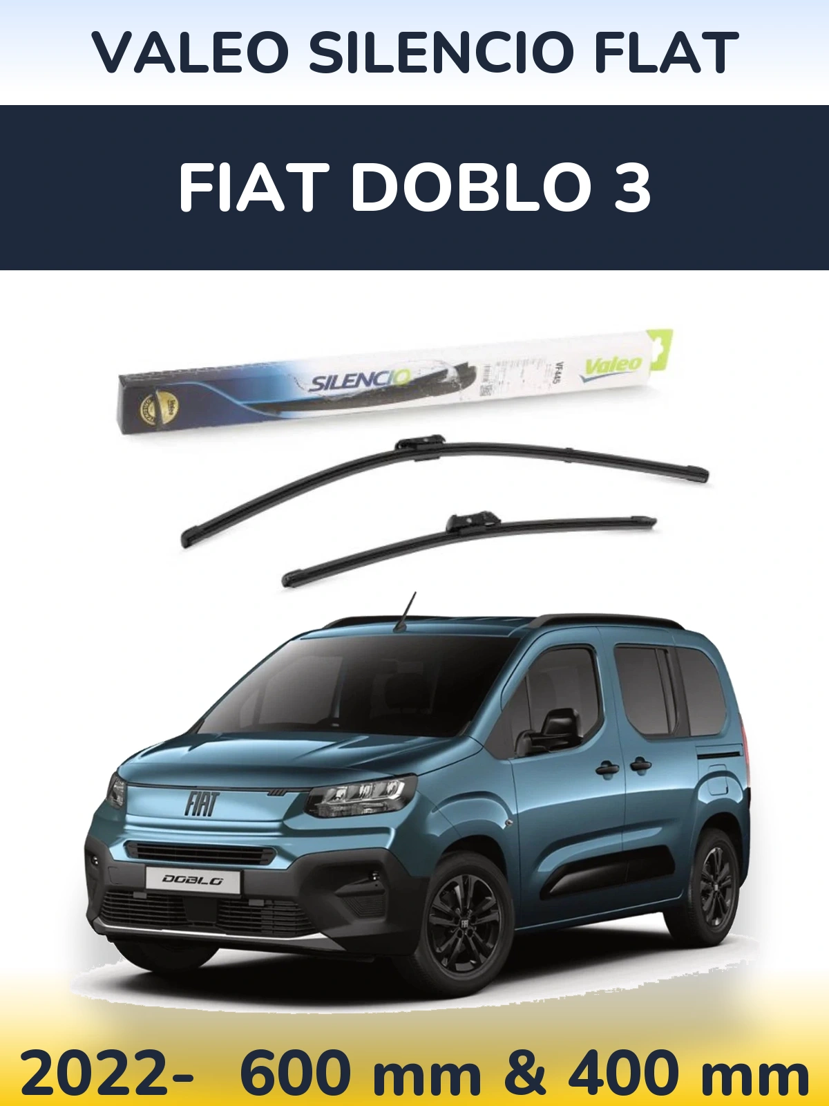 Front wiper blade set Valeo Silencio Flat 600 & 400 mm for Fiat Doblo 3 2022-2026