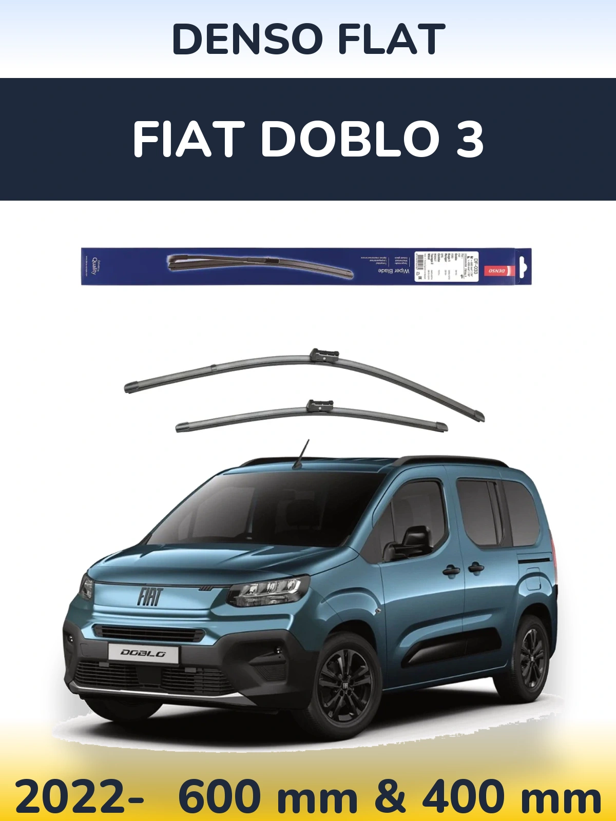 Front wiper blade set Denso Flat 600 & 400 mm for Fiat Doblo 3 2022-2026