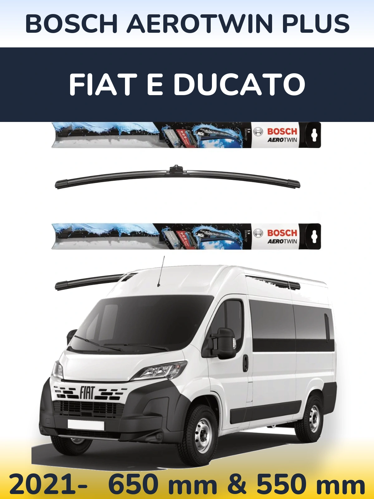 Комплект передних дворников BOSCH AeroTwin Plus 650 & 550 мм для Fiat E Ducato 2021-2026