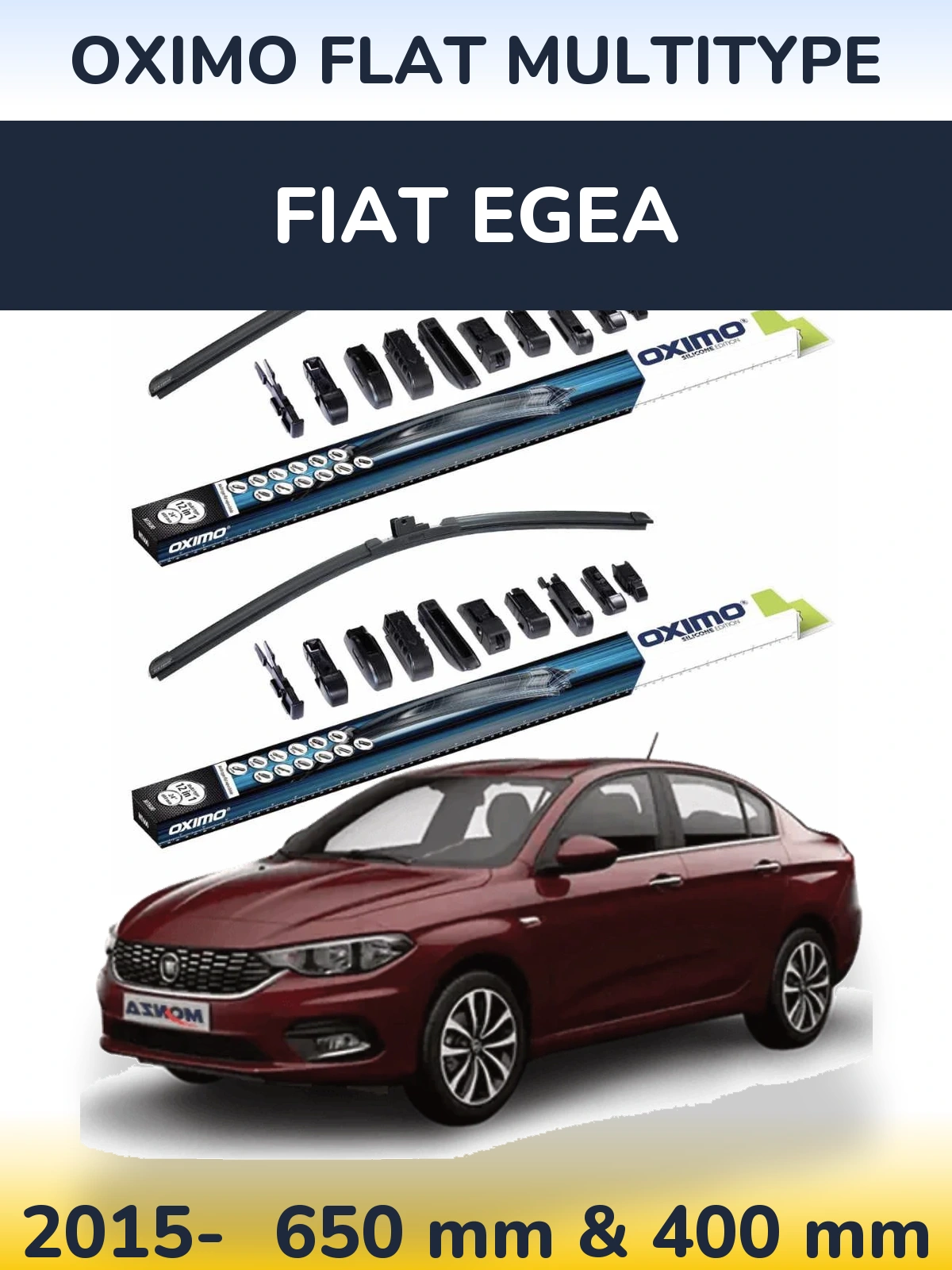 Front wiper blade set Oximo Flat MultiTypee 650 & 400 mm for Fiat Egea 2015-2026