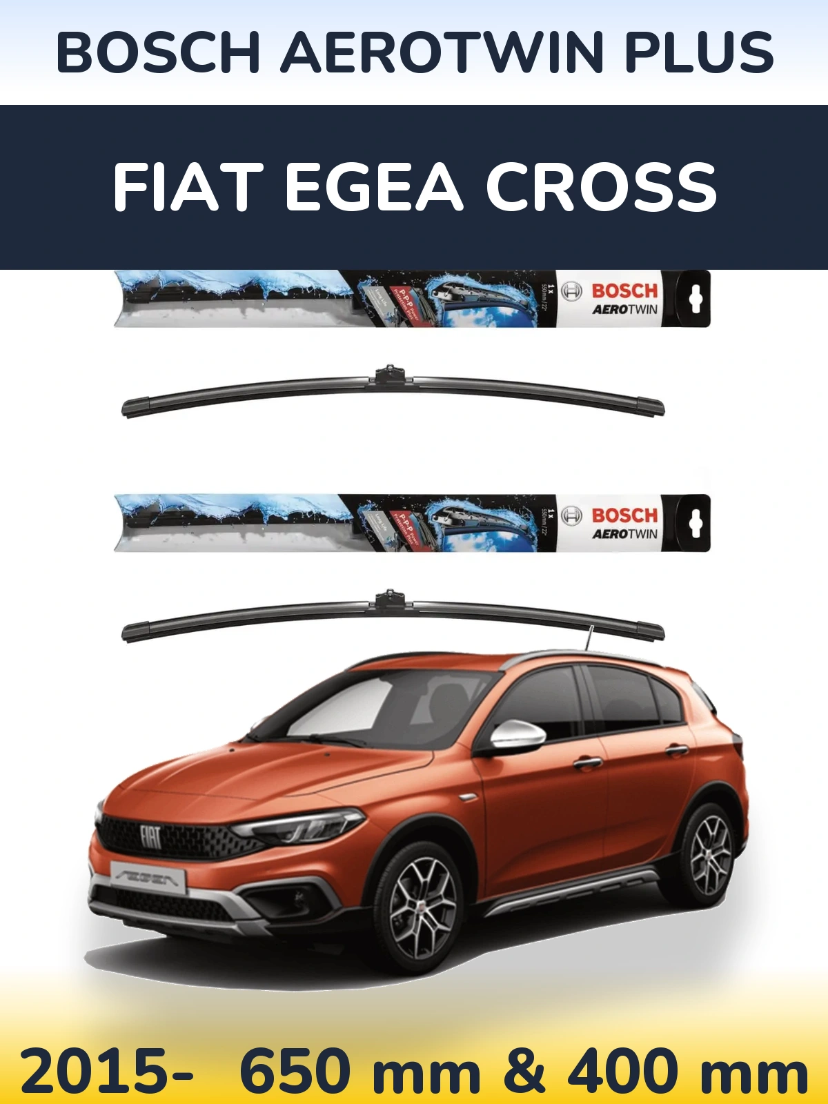 Комплект передних дворников BOSCH AeroTwin Plus 650 & 400 мм для Fiat Egea Cross 2015-2026