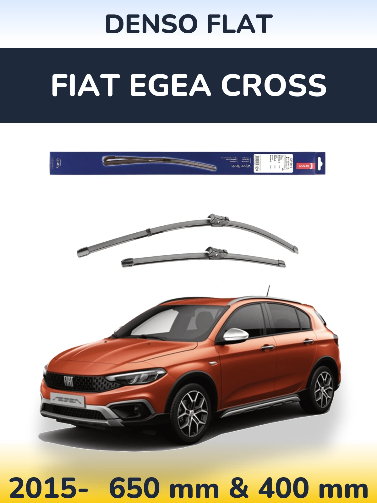 Front wiper blade set Denso Flat 650 & 400 mm for Fiat Egea Cross 2015-2026