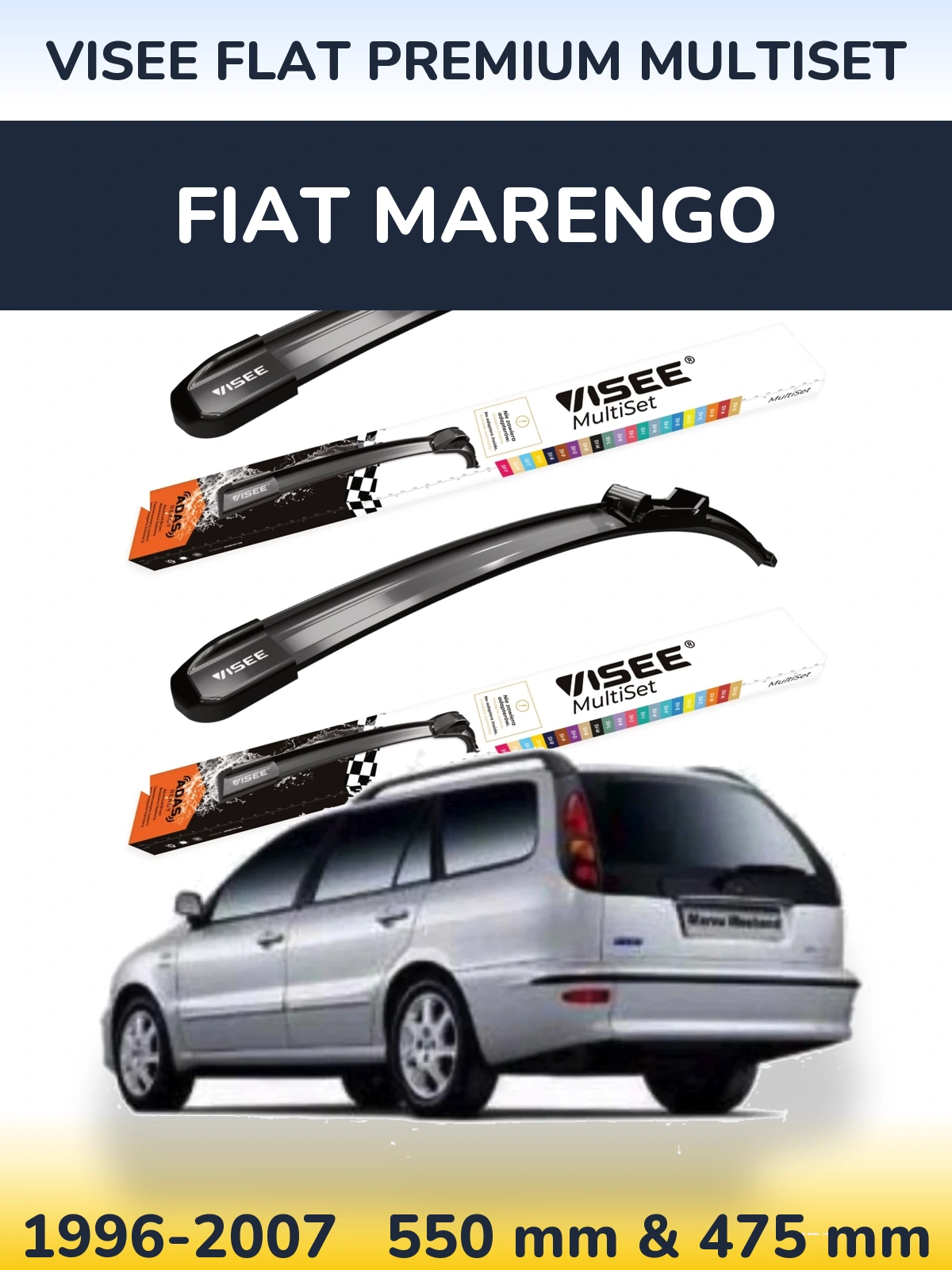 Front wiper blade set VISEE FLAT PREMIUM MultiSet 550 & 475 mm for Fiat Marengo 1996-2007