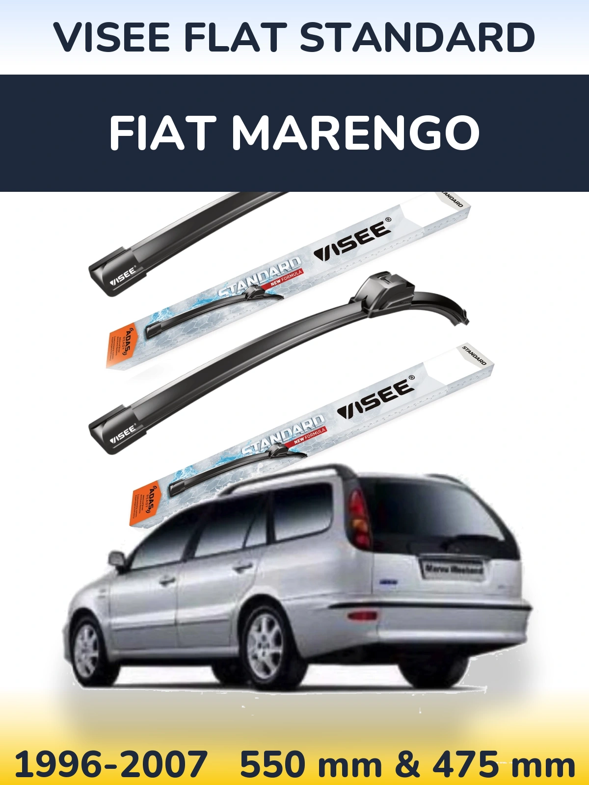 Front wiper blade set VISEE FLAT STANDARD 550 & 475 mm for Fiat Marengo 1996-2007