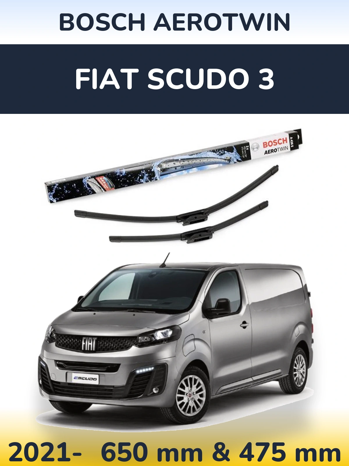 Front wiper blade set BOSCH AeroTwin 650 & 475 mm for Fiat Scudo 3 2021-2026