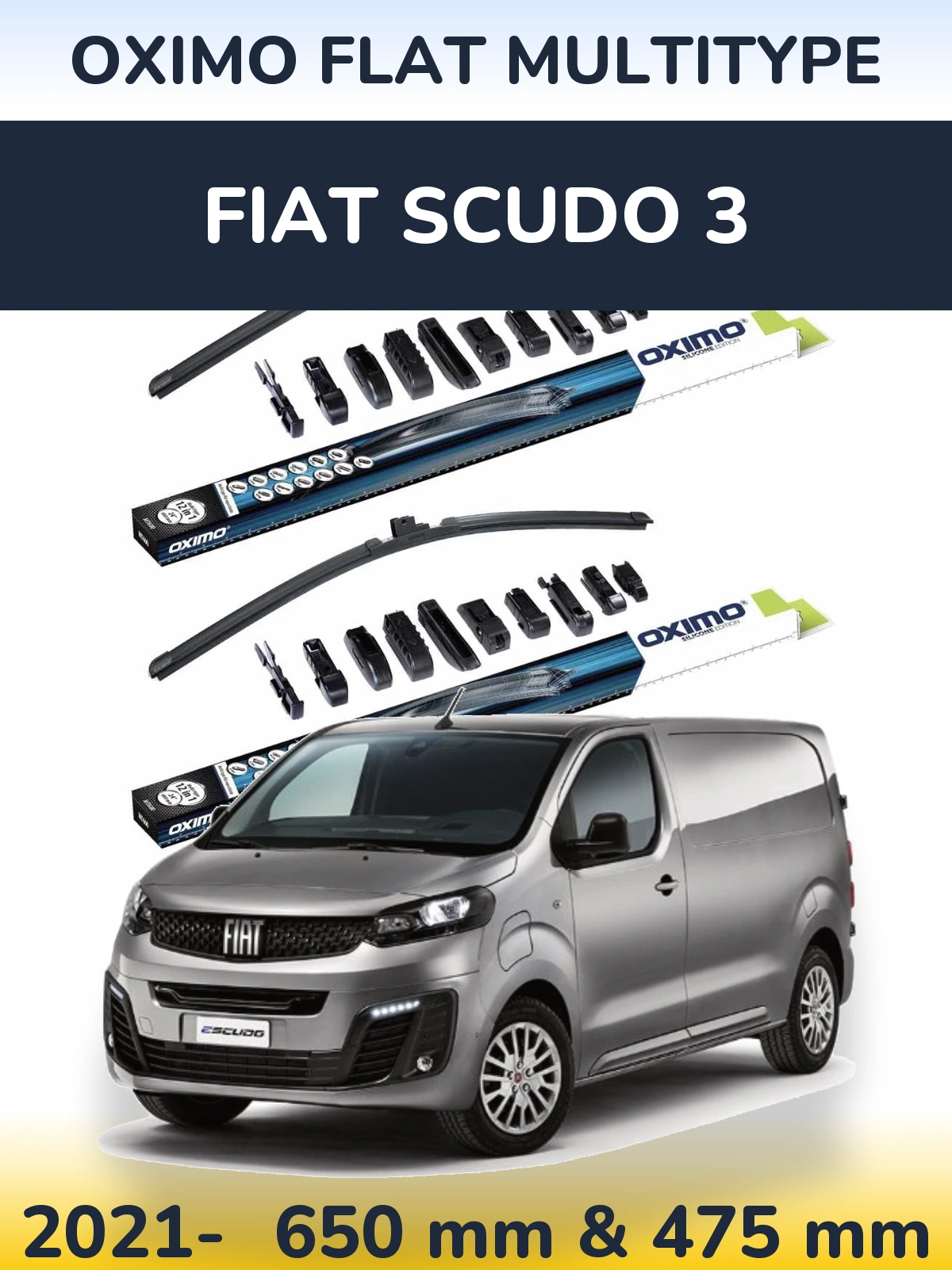 Комплект передніх щіток Oximo Flat MultiТипe 650 & 475 мм для Fiat Scudo 3 2021-2026