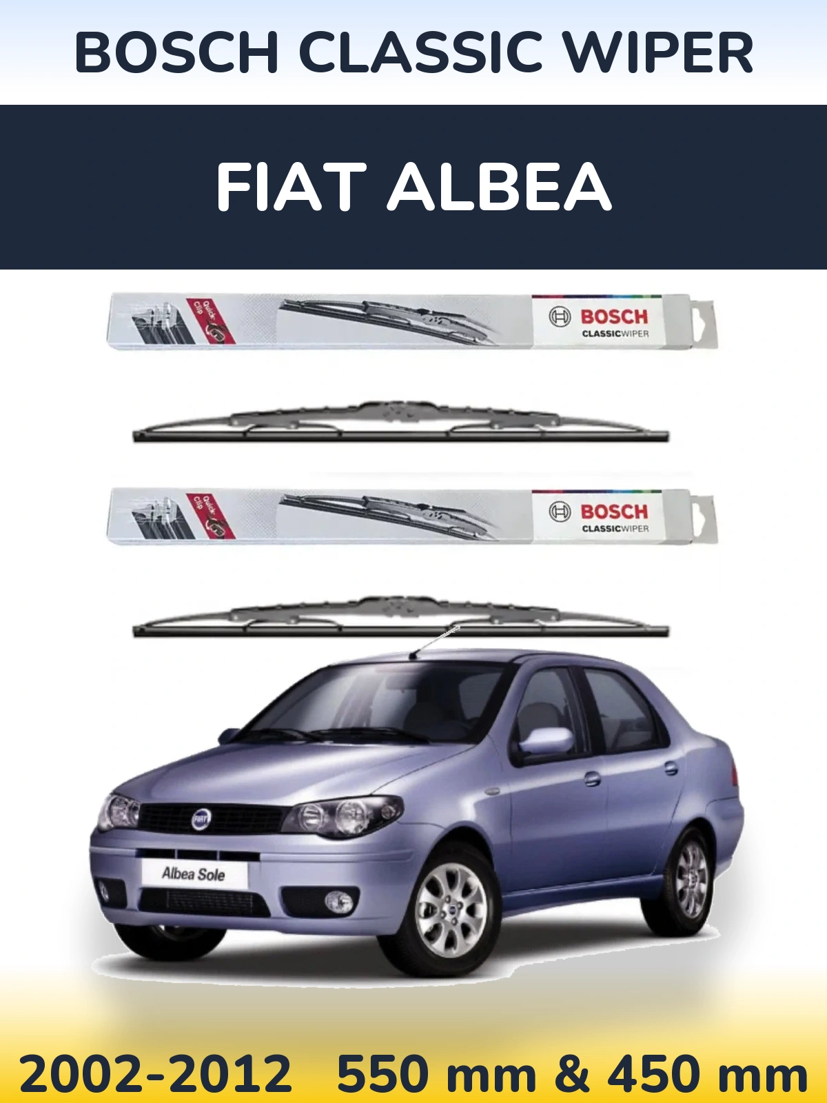 Front wiper blade set BOSCH Classic Wiper 550 & 450 mm for Fiat Albea 2002-2012