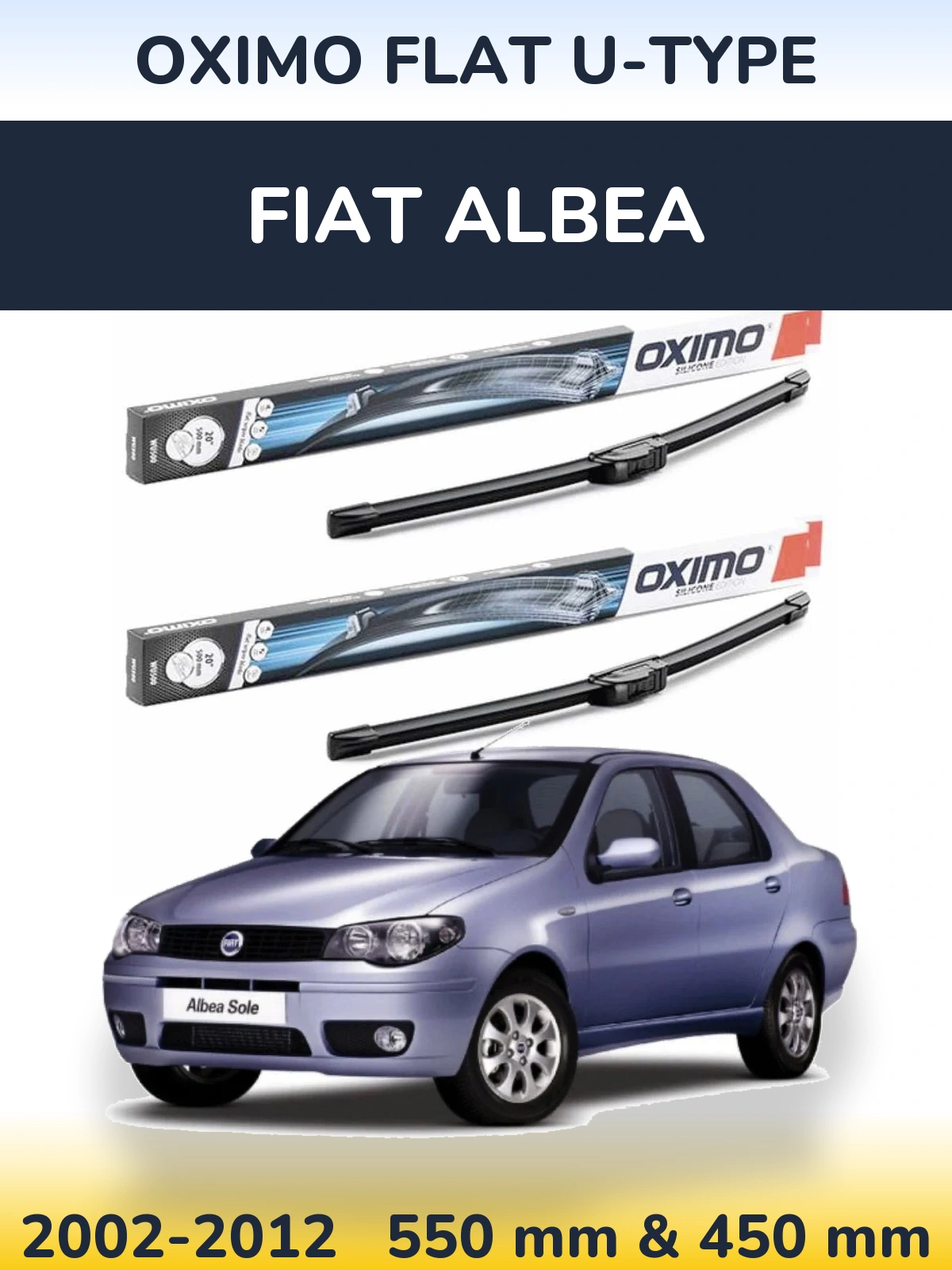 Front wiper blade set Oximo Flat U-type 550 & 450 mm for Fiat Albea 2002-2012