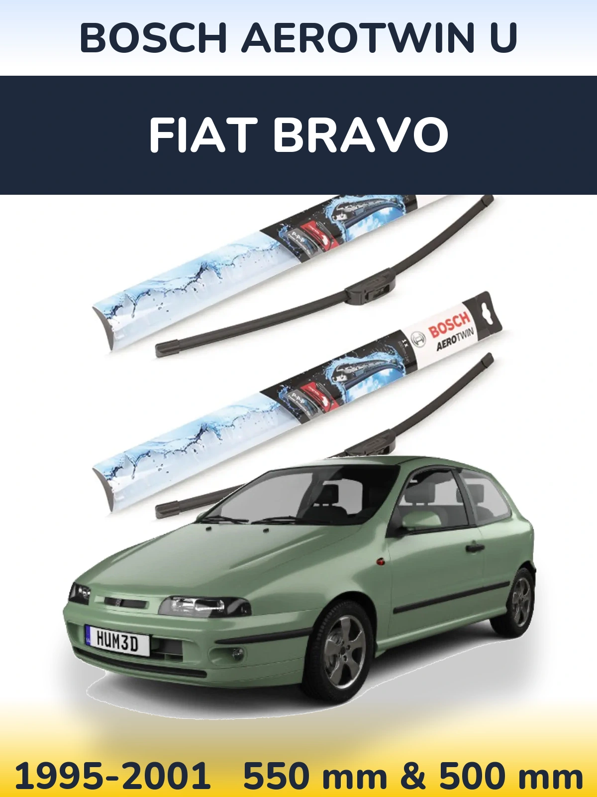 Front wiper blade set BOSCH AeroTwin U 550 & 500 mm for Fiat Bravo 1995-2001