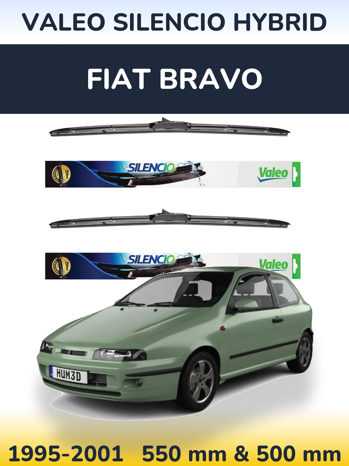 Front wiper blade set Valeo Silencio Hybrid 550 & 500 mm for Fiat Bravo 1995-2001