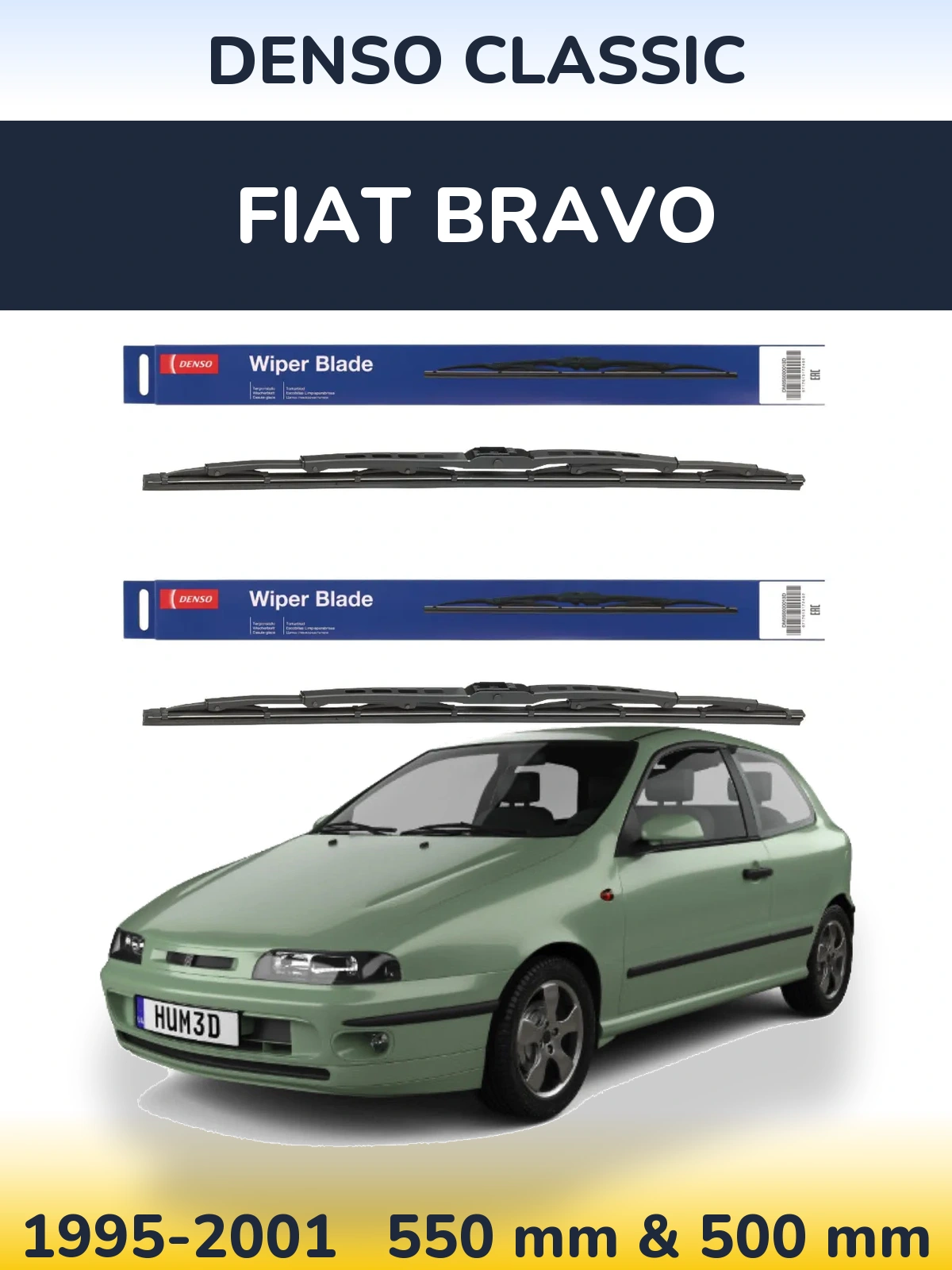 Front wiper blade set Denso Classic 550 & 500 mm for Fiat Bravo 1995-2001
