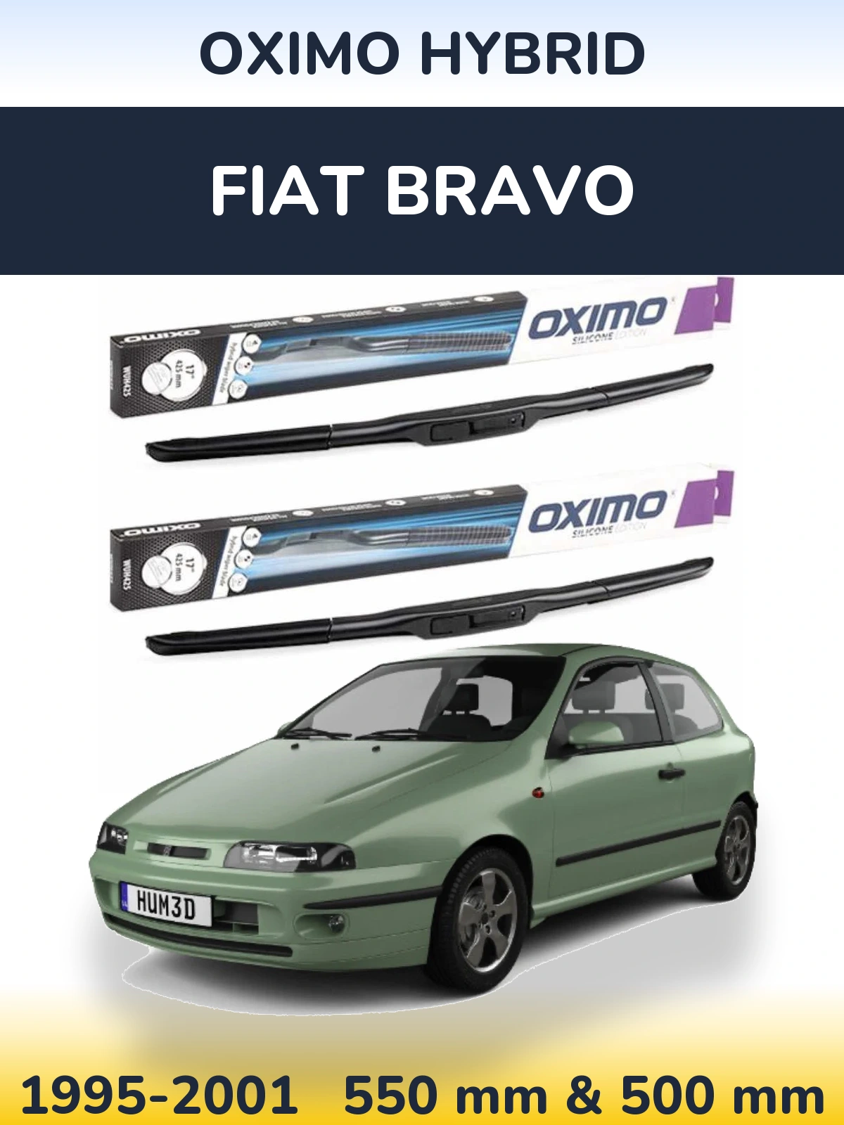 Front wiper blade set Oximo Hybrid 550 & 500 mm for Fiat Bravo 1995-2001
