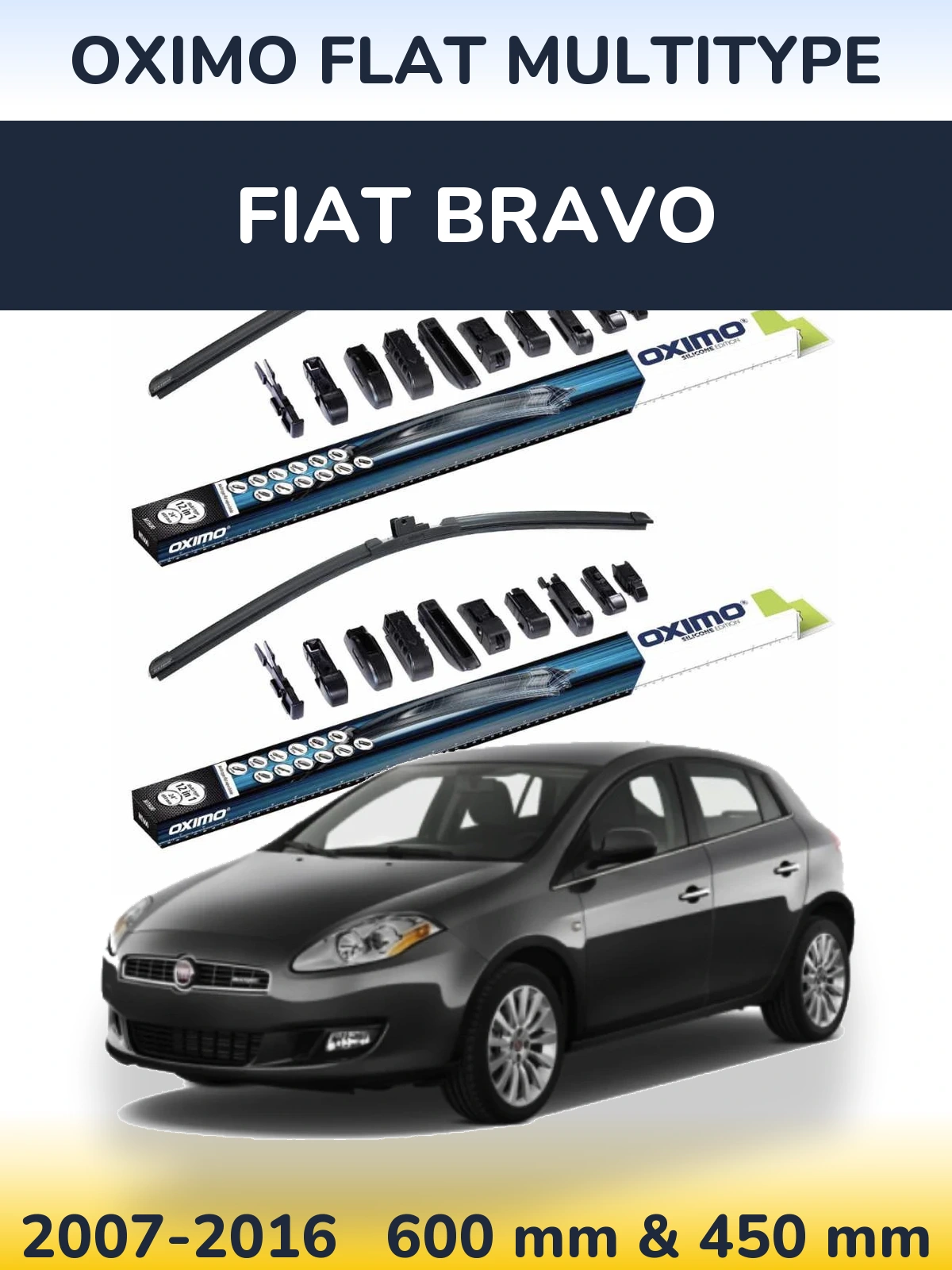 Front wiper blade set Oximo Flat MultiTypee 600 & 450 mm for Fiat Bravo 2007-2016