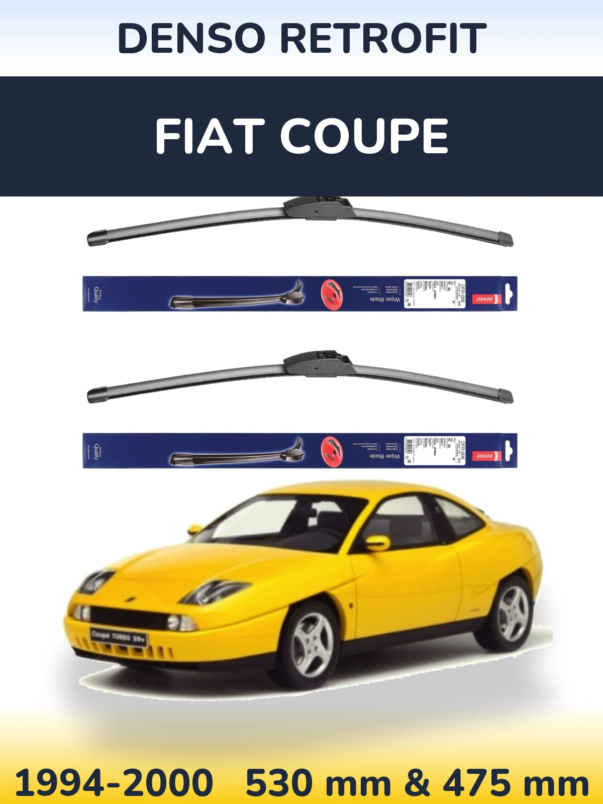 Front wiper blade set Denso Retrofit 530 & 475 mm for Fiat Coupe 1994-2000