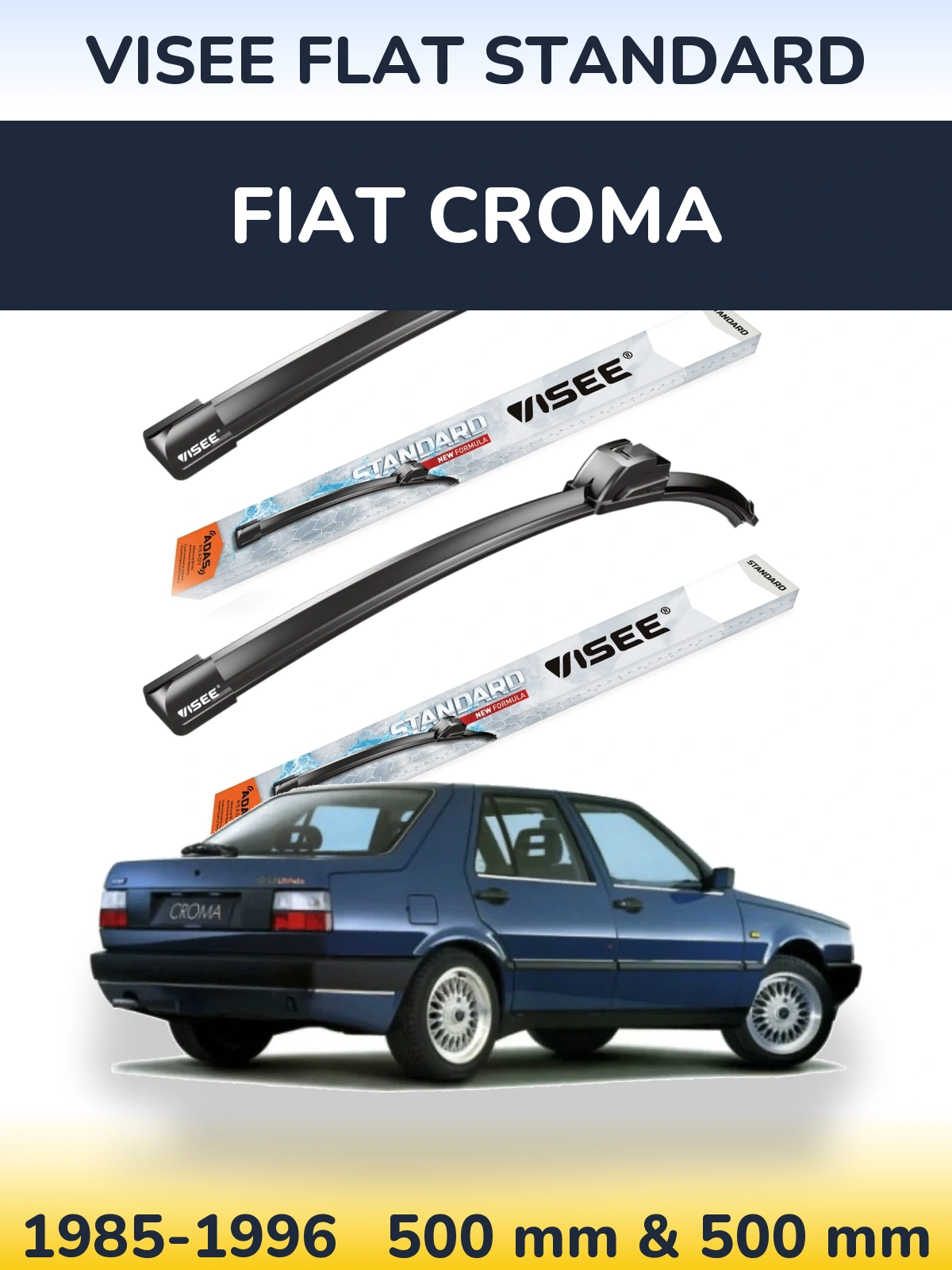 Front wiper blade set VISEE FLAT STANDARD 500 & 500 mm for Fiat Croma 1985-1996