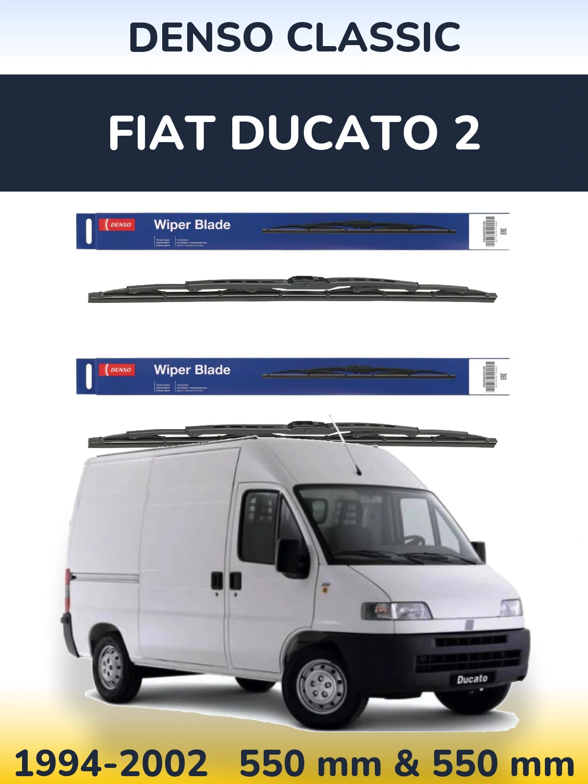 Front wiper blade set Denso Classic 550 & 550 mm for Fiat Ducato 2 1994-2002
