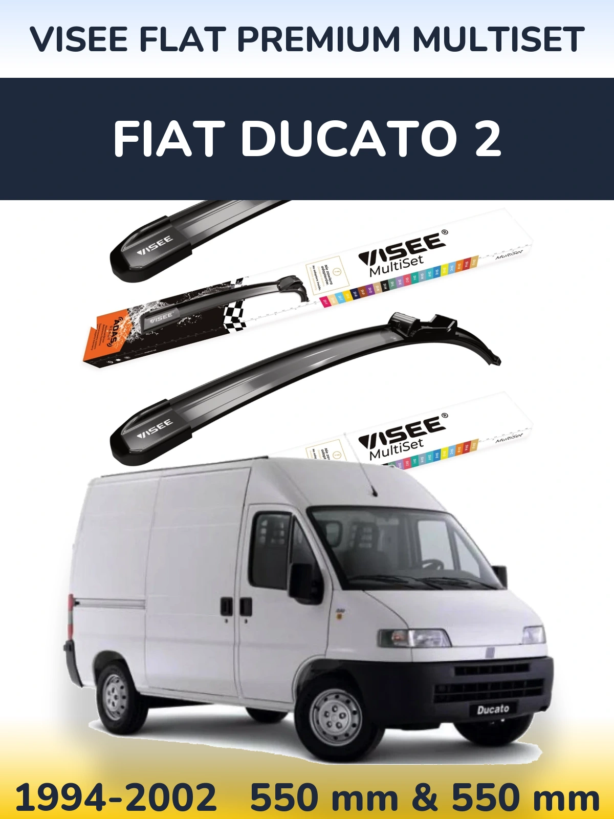 Front wiper blade set VISEE FLAT PREMIUM MultiSet 550 & 550 mm for Fiat Ducato 2 1994-2002