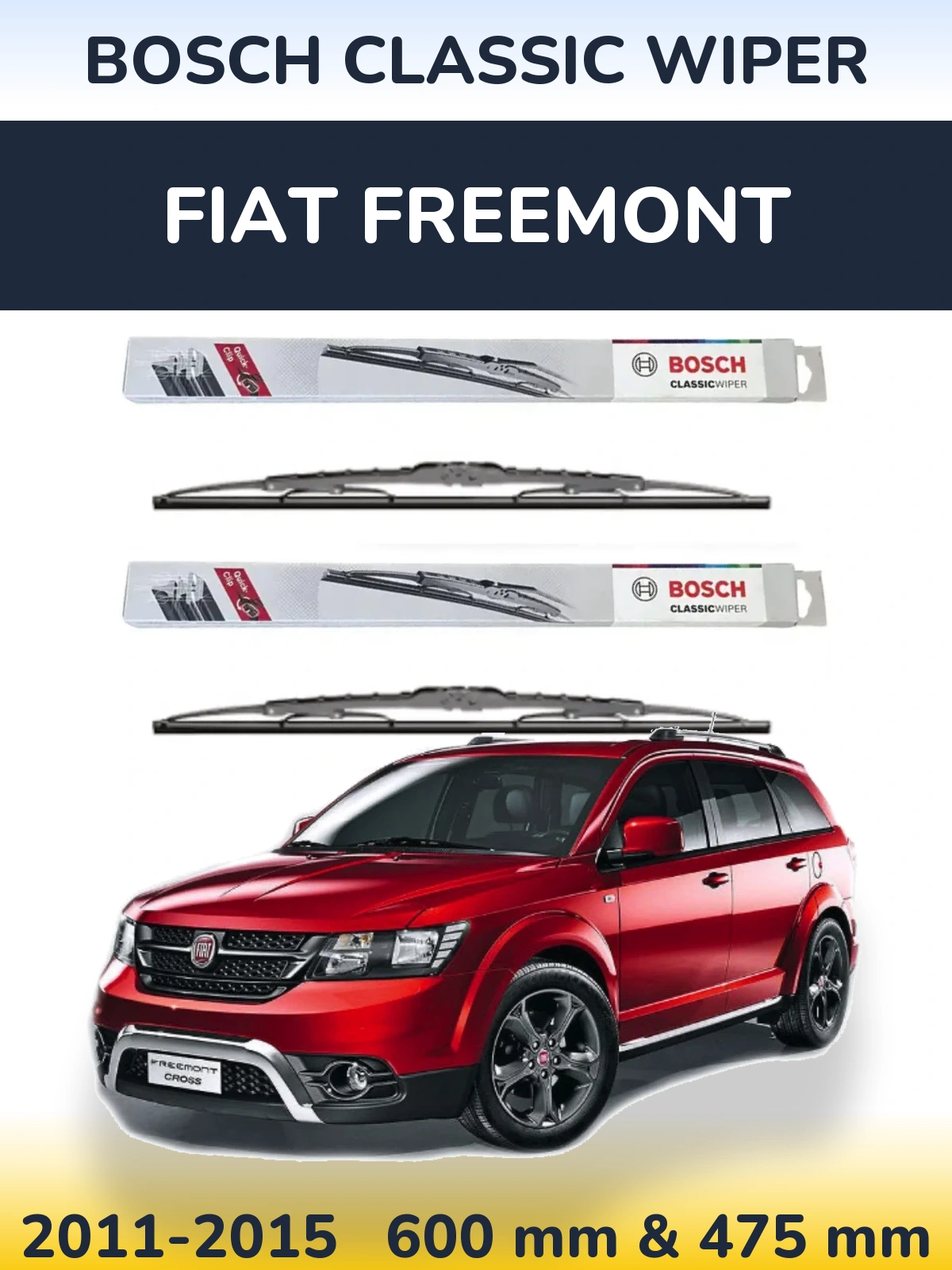 Front wiper blade set BOSCH Classic Wiper 600 & 475 mm for Fiat Freemont 2011-2015