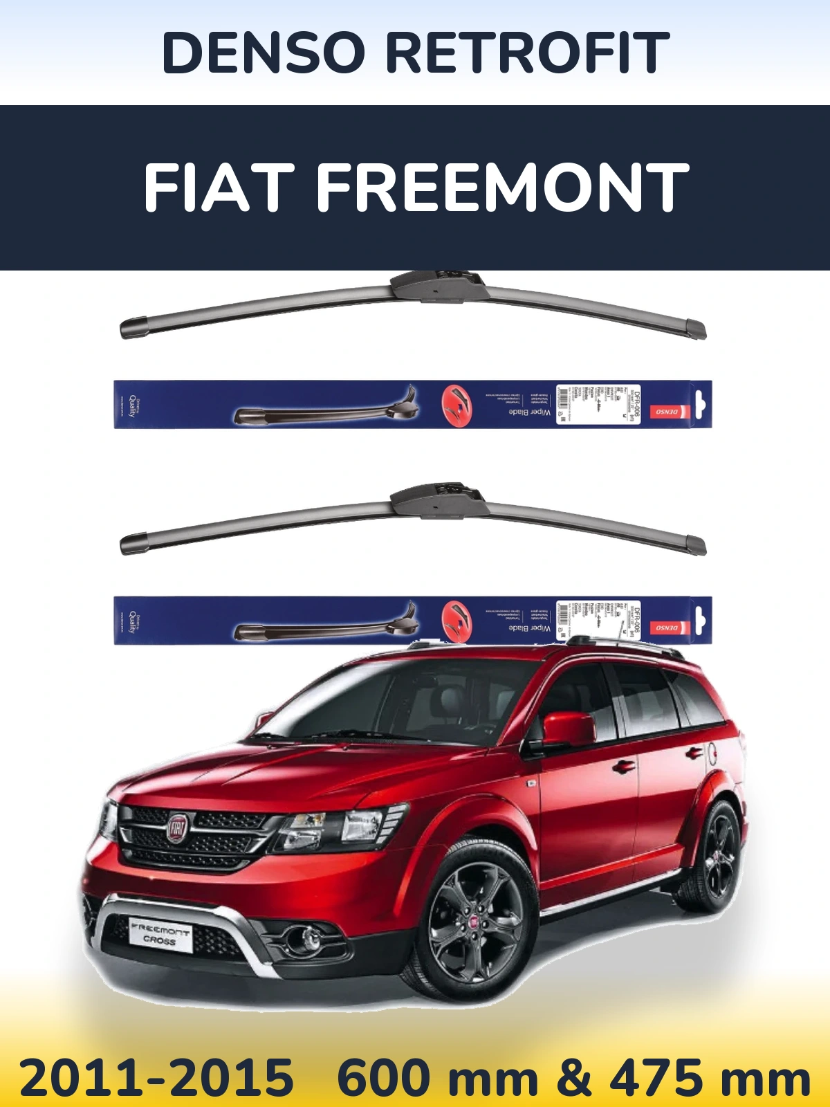 Front wiper blade set Denso Retrofit 600 & 475 mm for Fiat Freemont 2011-2015
