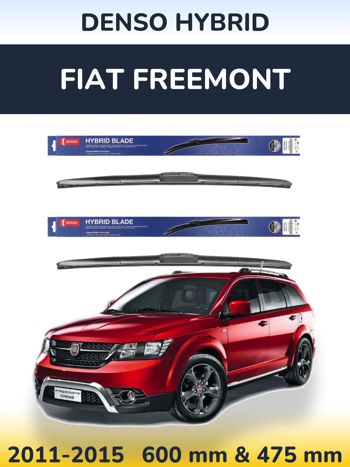 Front wiper blade set Denso Hybrid 600 & 475 mm for Fiat Freemont 2011-2015