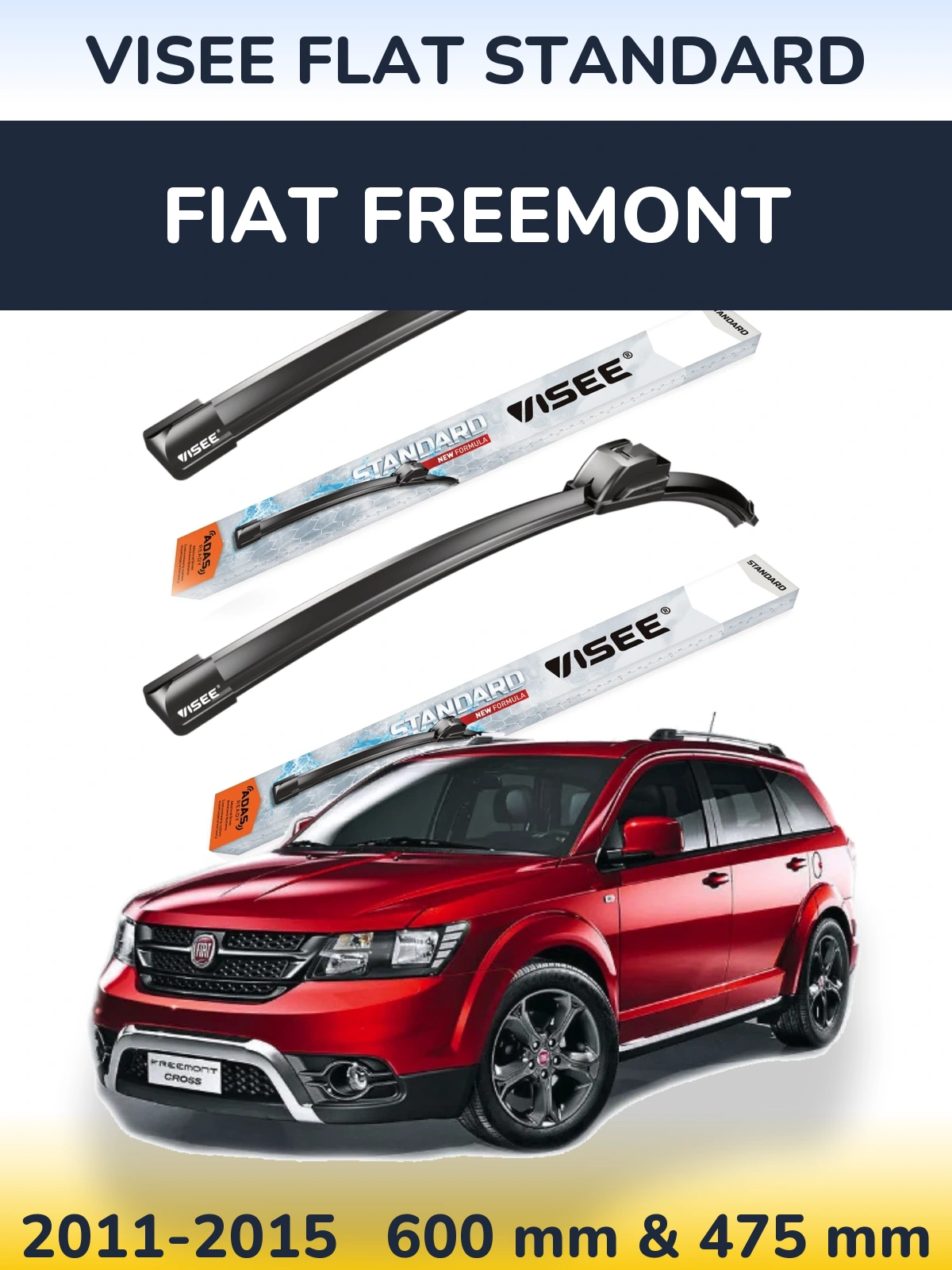 Front wiper blade set VISEE FLAT STANDARD 600 & 475 mm for Fiat Freemont 2011-2015