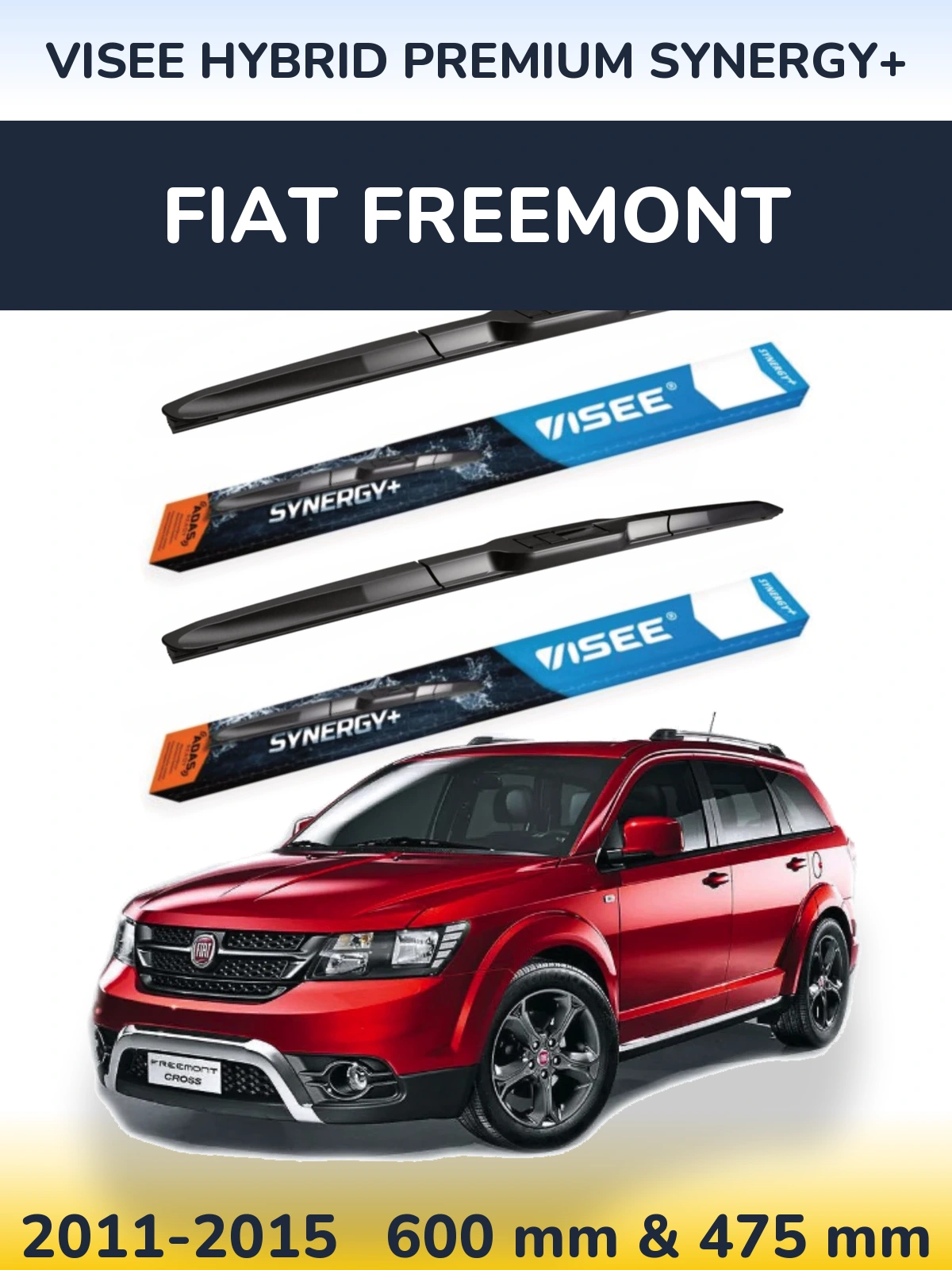 Front wiper blade set VISEE HYBRID PREMIUM SYNERGY+ 600 & 475 mm for Fiat Freemont 2011-2015