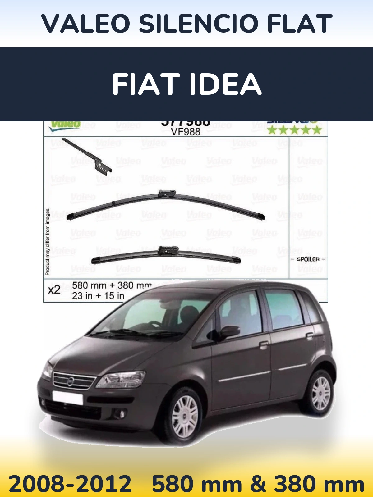 Front wiper blade set Valeo Silencio Flat 580 & 380 mm for Fiat Idea 2008-2012