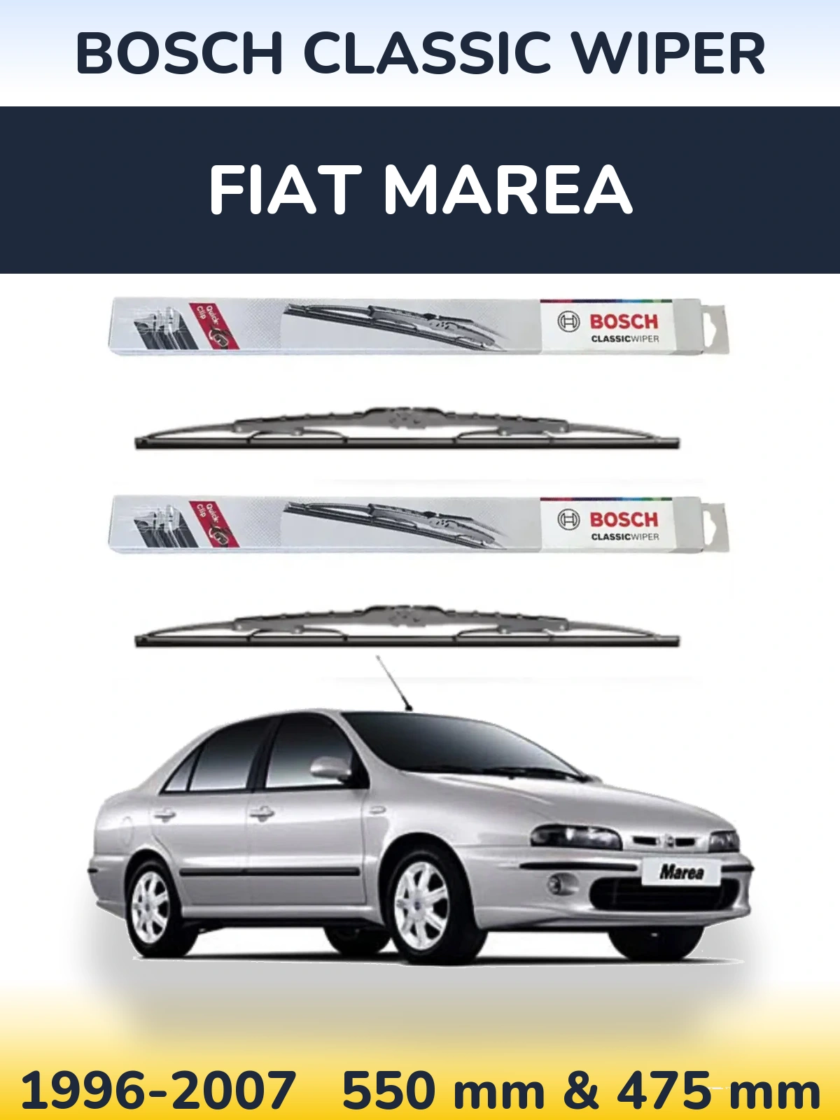 Front wiper blade set BOSCH Classic Wiper 550 & 475 mm for Fiat Marea 1996-2007