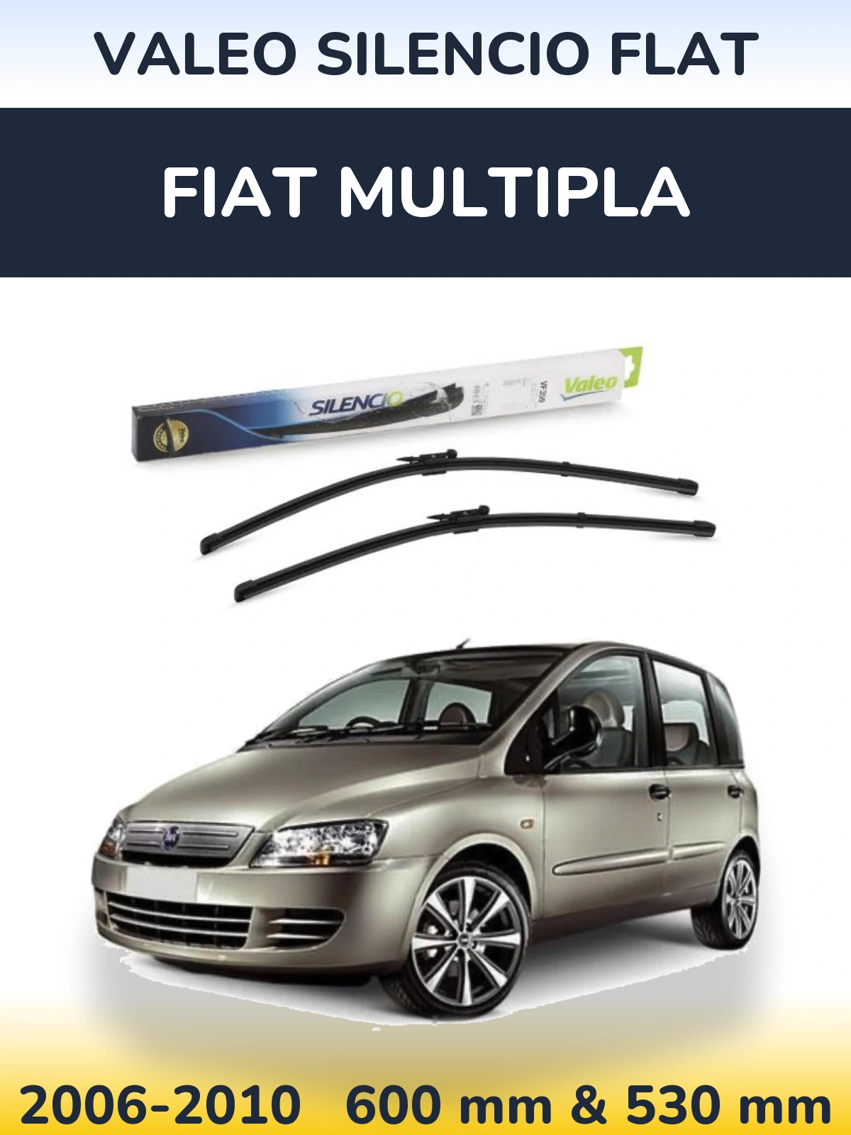 Front wiper blade set Valeo Silencio Flat 600 & 550 mm for Fiat Multipla 2006-2010