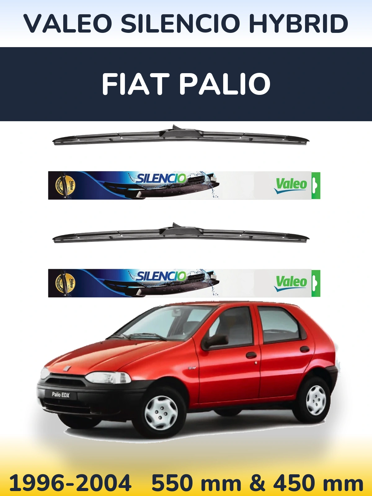 Front wiper blade set Valeo Silencio Hybrid 550 & 450 mm for Fiat Palio 1996-2004