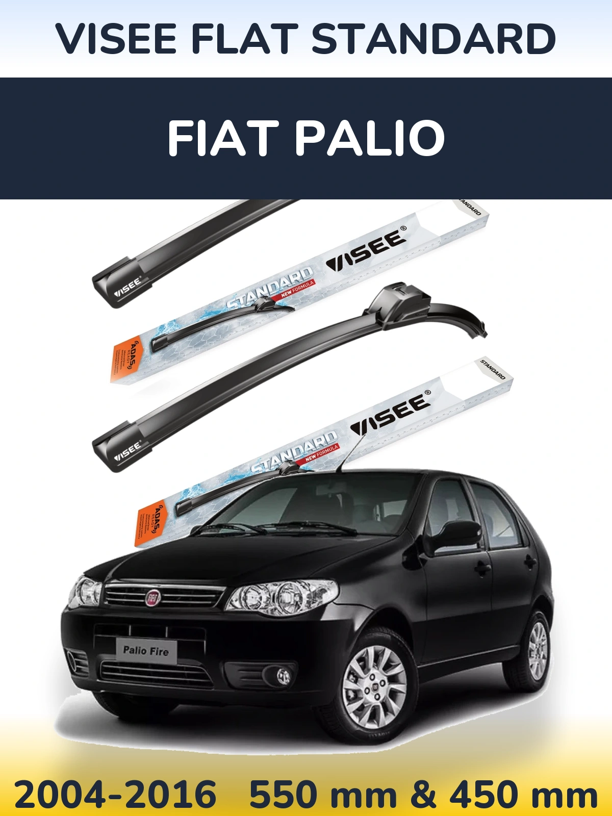 Front wiper blade set VISEE FLAT STANDARD 550 & 450 mm for Fiat Palio 2004-2016