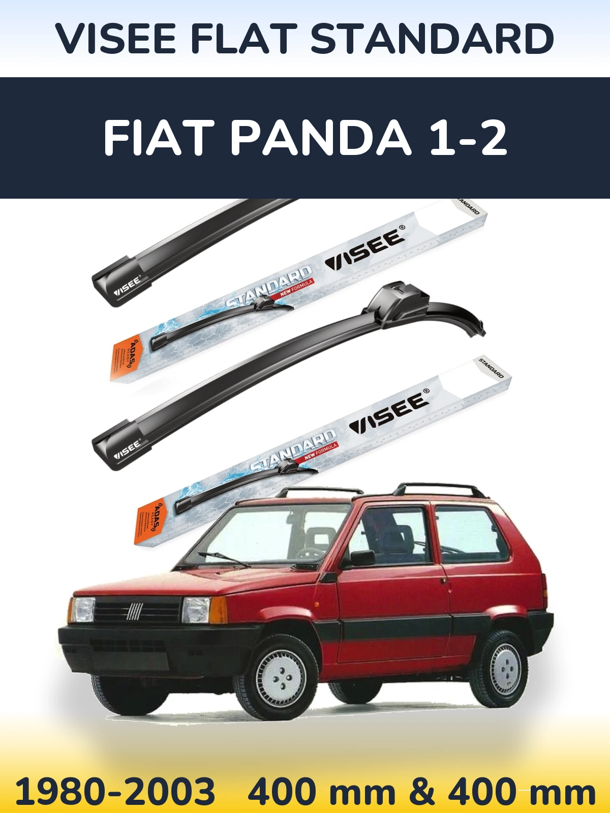 Front wiper blade set VISEE FLAT STANDARD 400 & 400 mm for Fiat Panda 1-2 1980-2003
