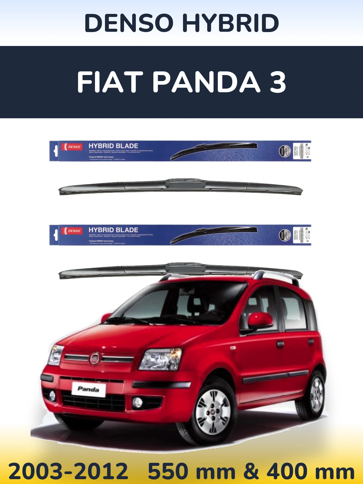 Front wiper blade set Denso Hybrid 550 & 400 mm for Fiat Panda 3 2003-2012
