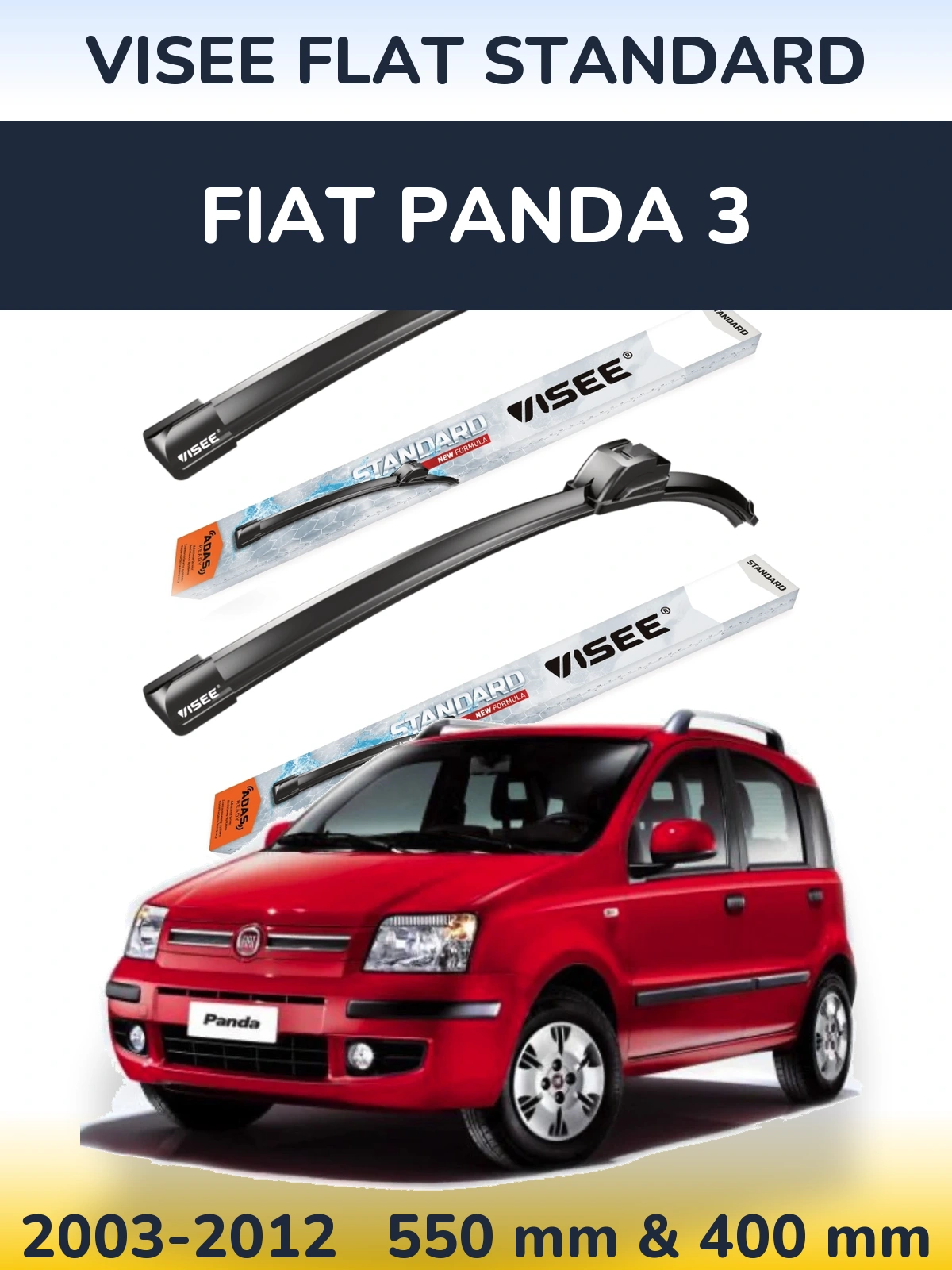 Front wiper blade set VISEE FLAT STANDARD 550 & 400 mm for Fiat Panda 3 2003-2012