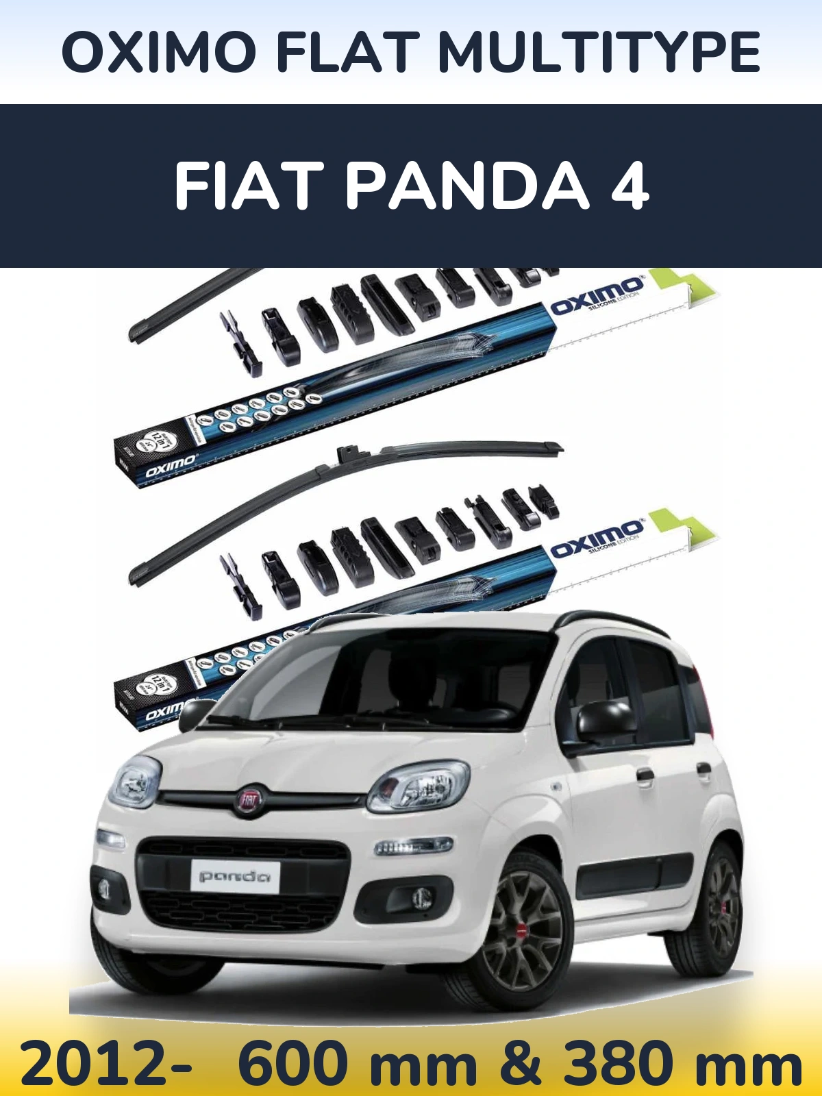 Front wiper blade set Oximo Flat MultiTypee 600 & 380 mm for Fiat Panda 4 2012-2026