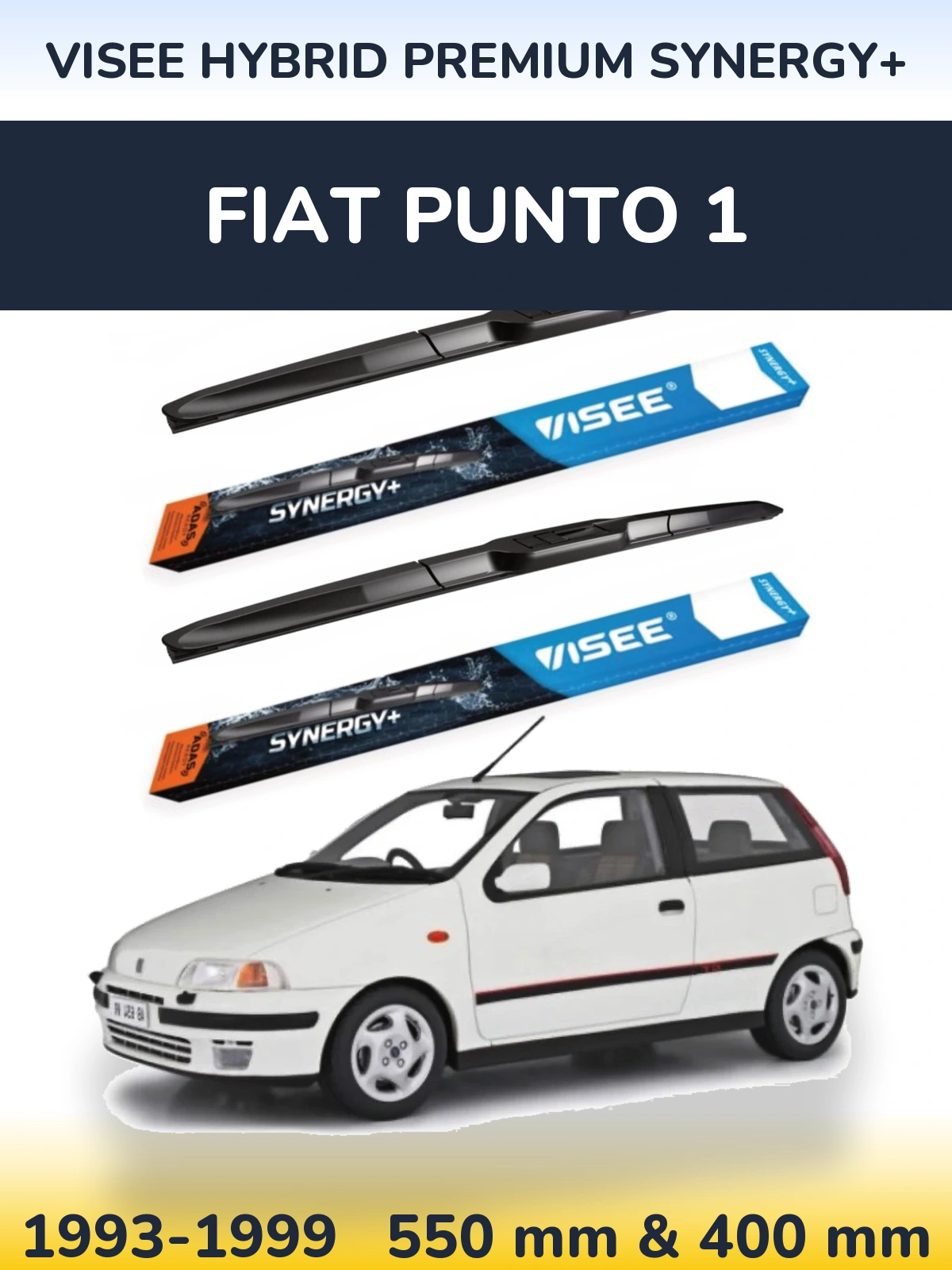 Front wiper blade set VISEE HYBRID PREMIUM SYNERGY+ 550 & 400 mm for Fiat Punto 1 1993-1999