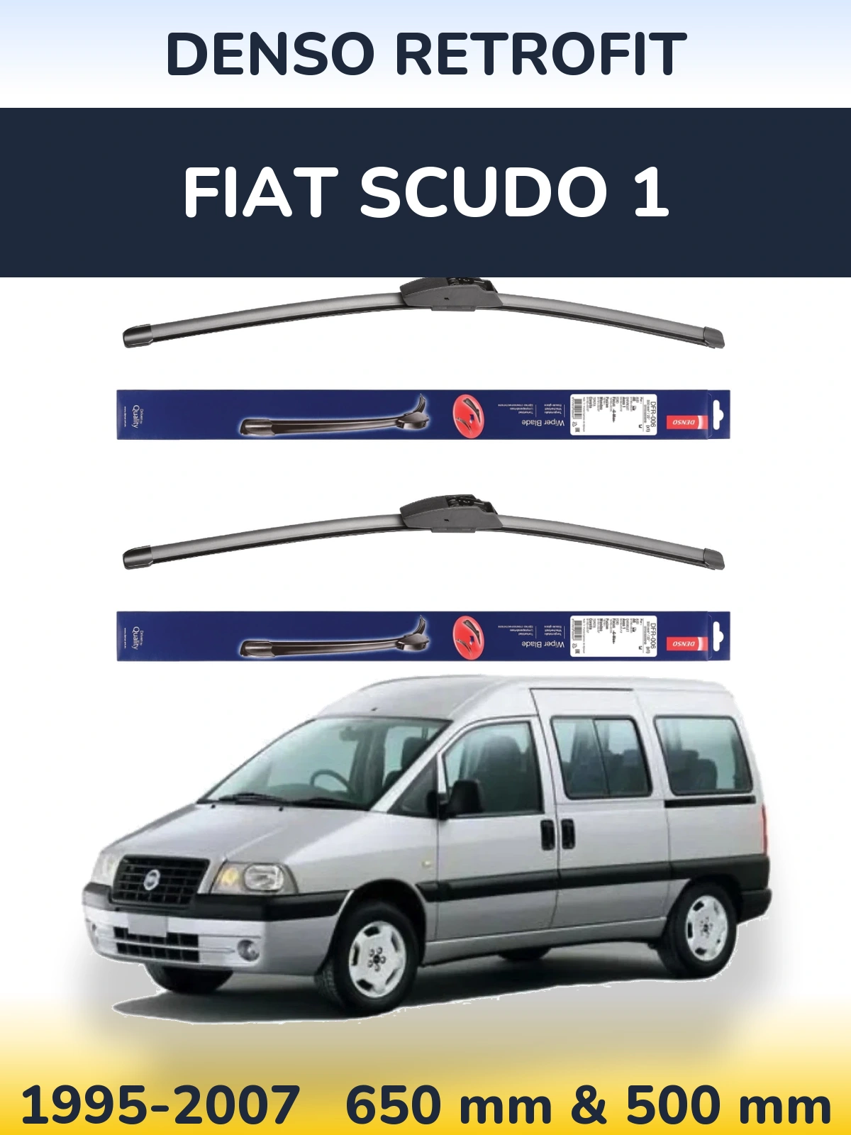 Front wiper blade set Denso Retrofit 650 & 500 mm for Fiat Scudo 1 1995-2007