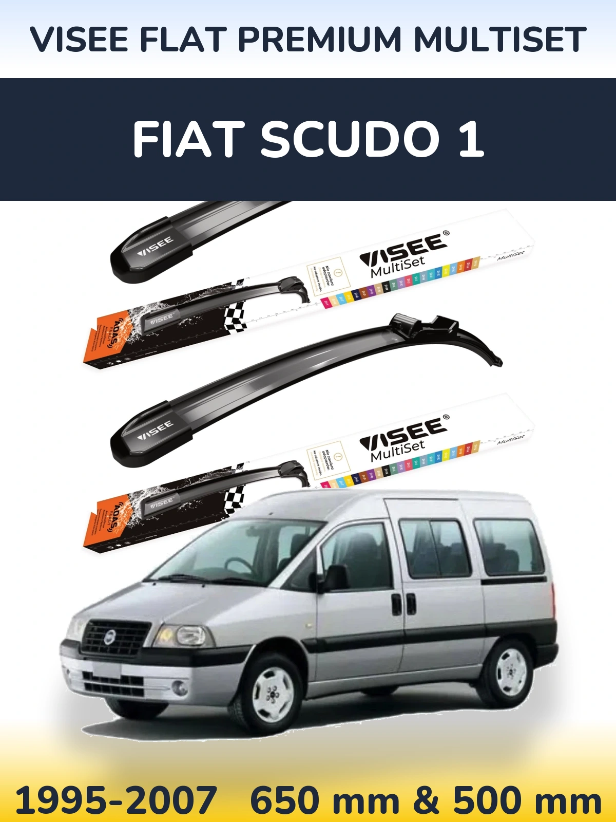 Front wiper blade set VISEE FLAT PREMIUM MultiSet 650 & 500 mm for Fiat Scudo 1 1995-2007