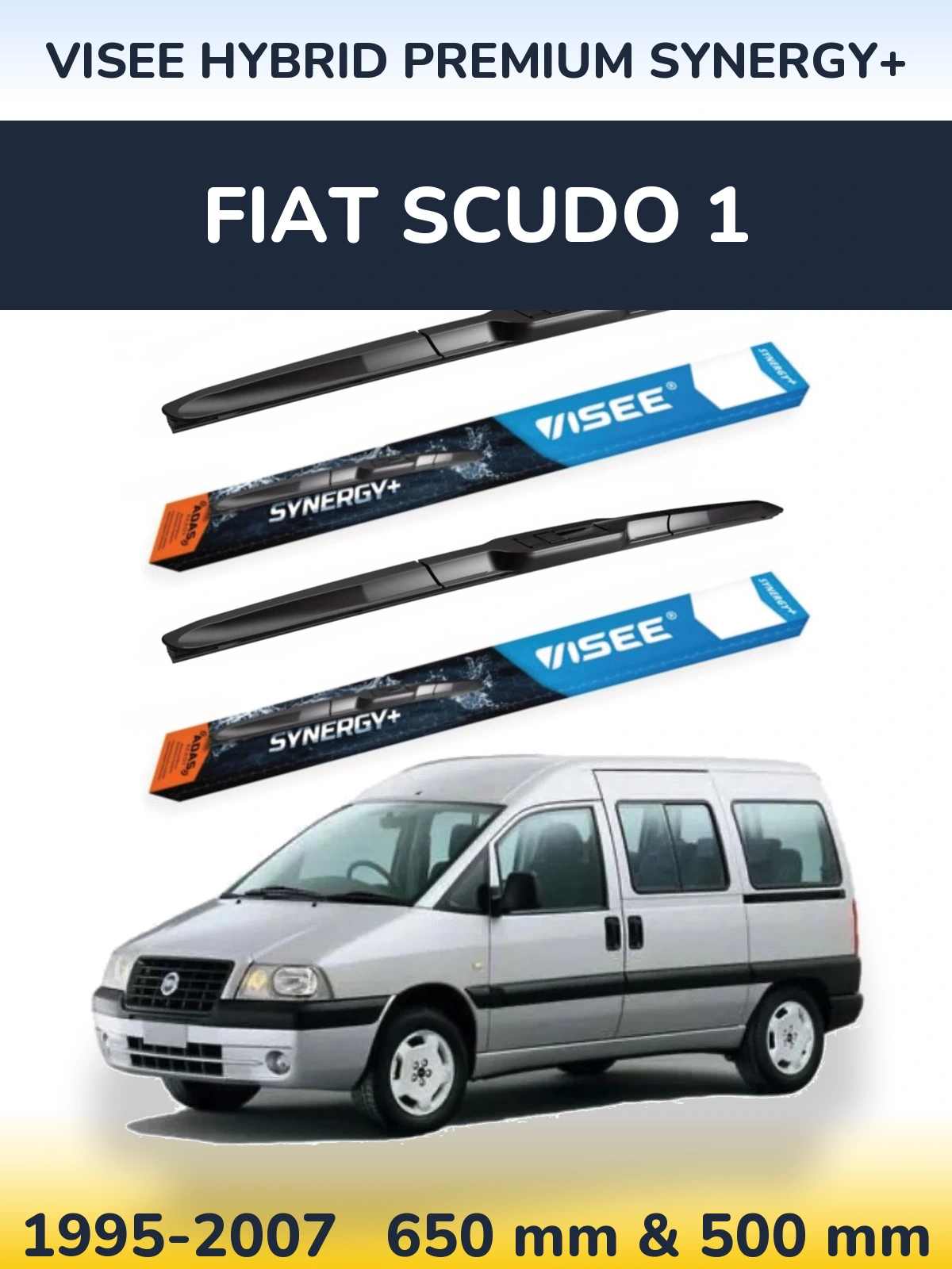 Комплект передних дворников VISEE HYBRID PREMIUM SYNERGY+ 650 & 500 мм для Fiat Scudo 1 1995-2007