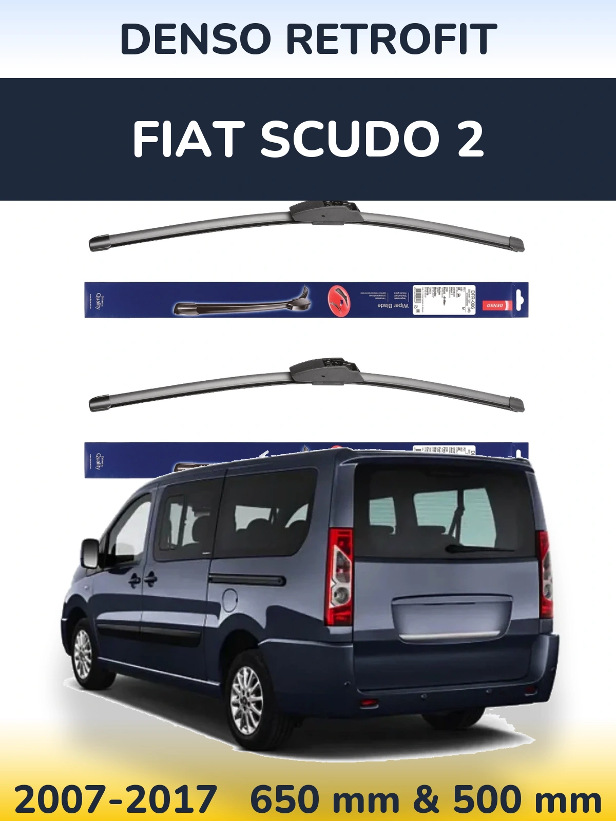 Front wiper blade set Denso Retrofit 650 & 500 mm for Fiat Scudo 2 2007-2017