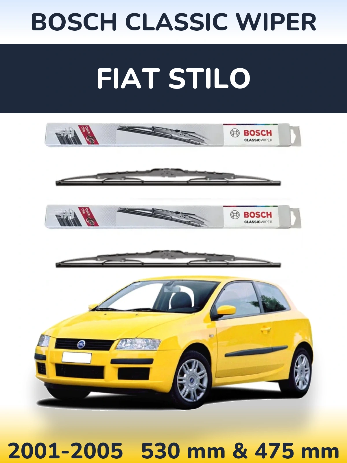 Комплект передних дворников BOSCH Classic Wiper 530 & 475 мм для Fiat Stilo 2001-2005