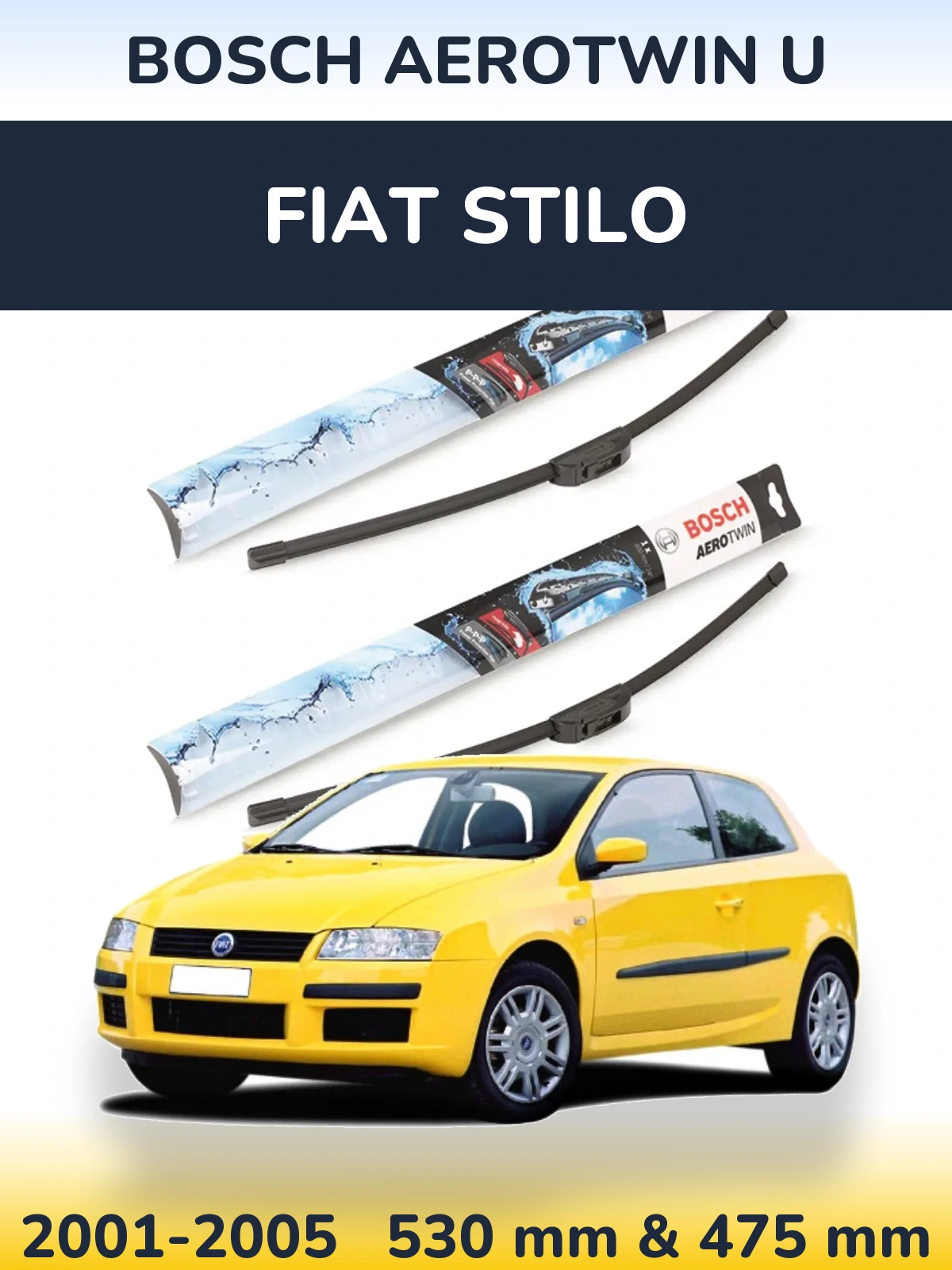 Комплект передних дворников BOSCH AeroTwin U 530 & 475 мм для Fiat Stilo 2001-2005