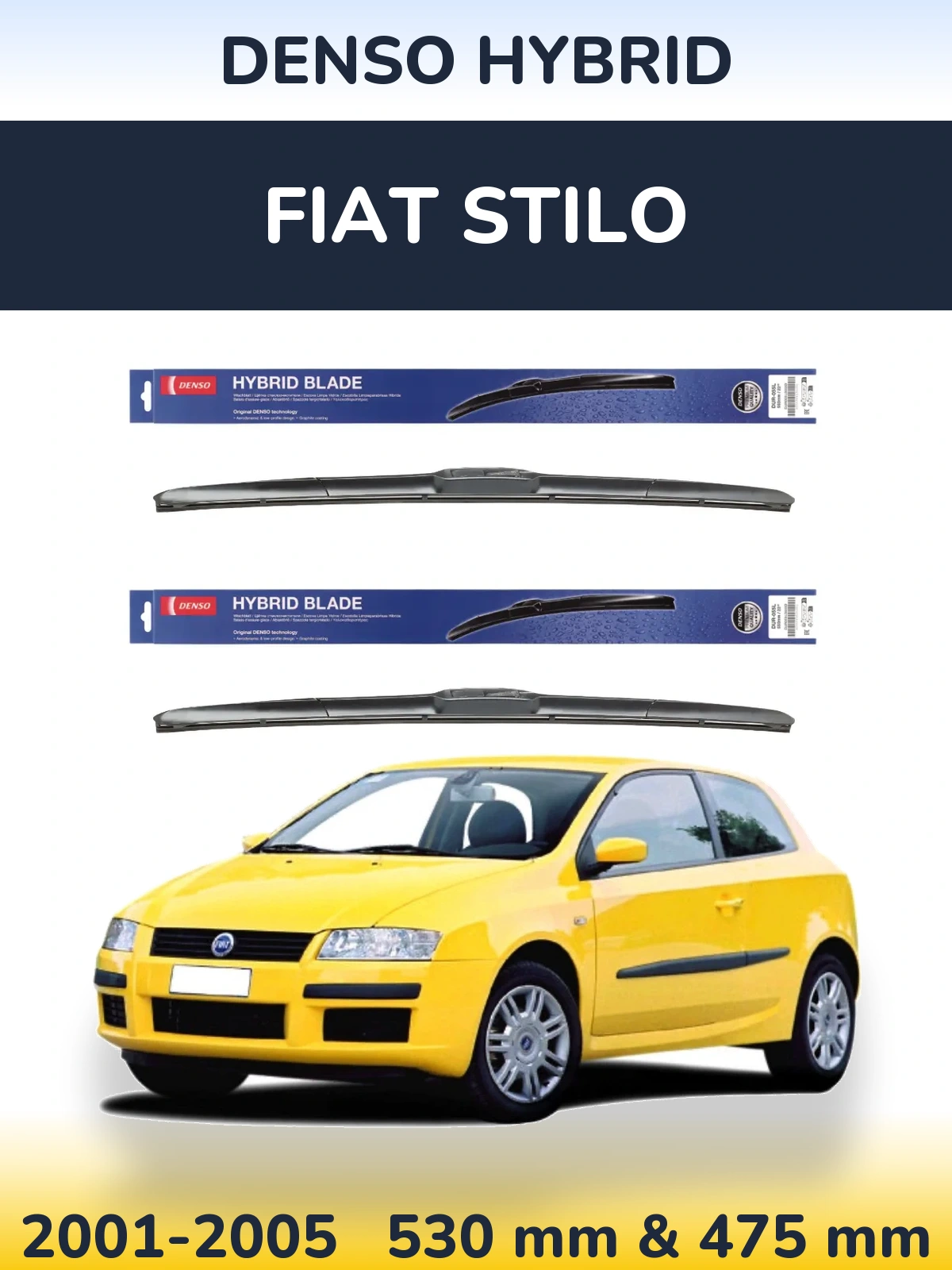Комплект передних дворников Denso Hybrid 530 & 475 мм для Fiat Stilo 2001-2005