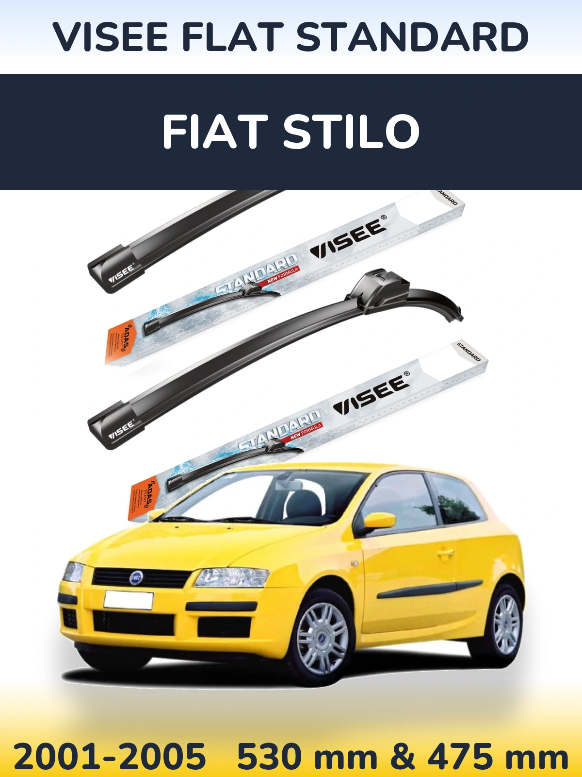 Комплект передних дворников VISEE FLAT STANDARD 530 & 475 мм для Fiat Stilo 2001-2005