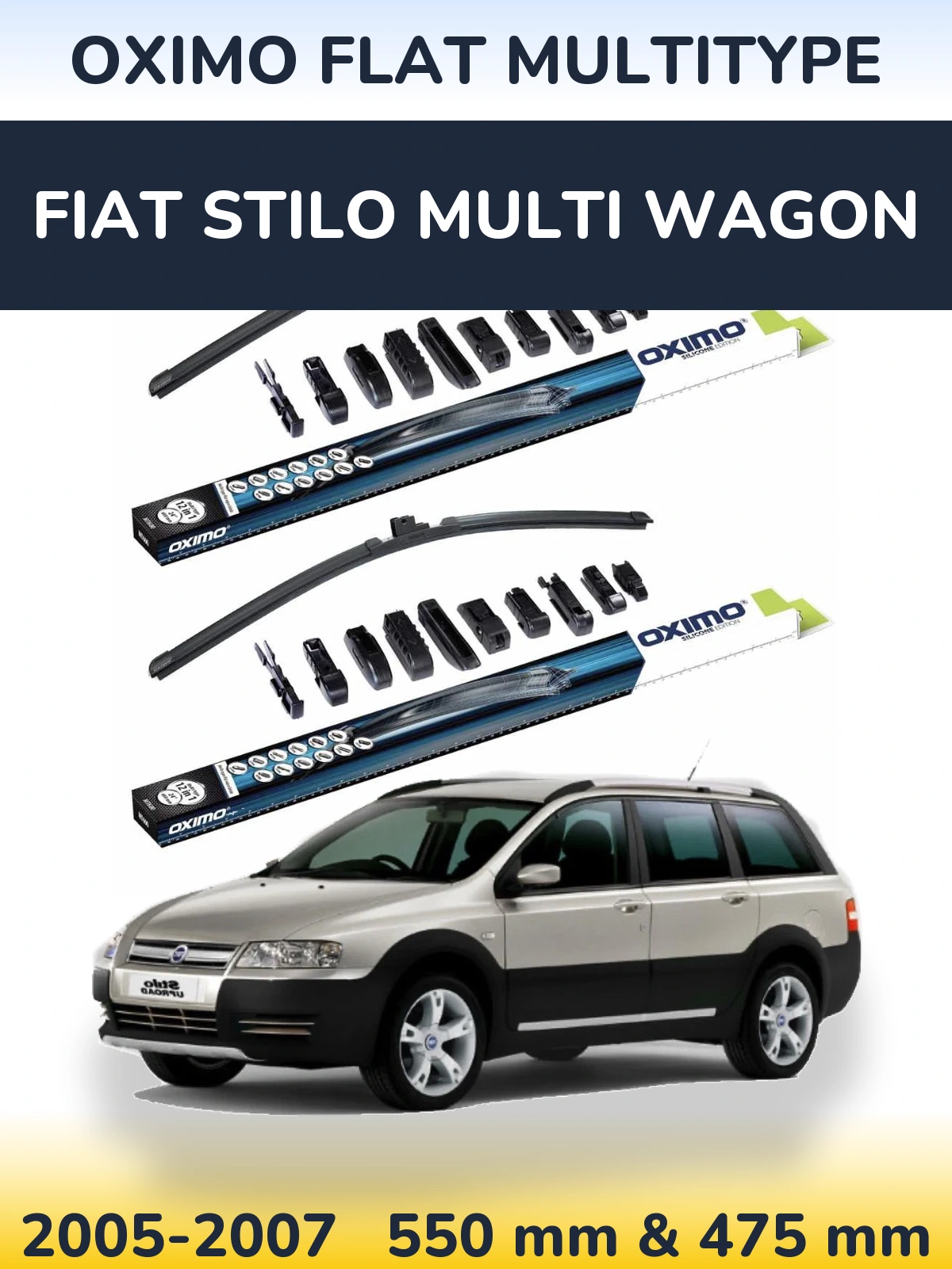 Front wiper blade set Oximo Flat MultiTypee 550 & 475 mm for Fiat Stilo Multi Wagon 2005-2007