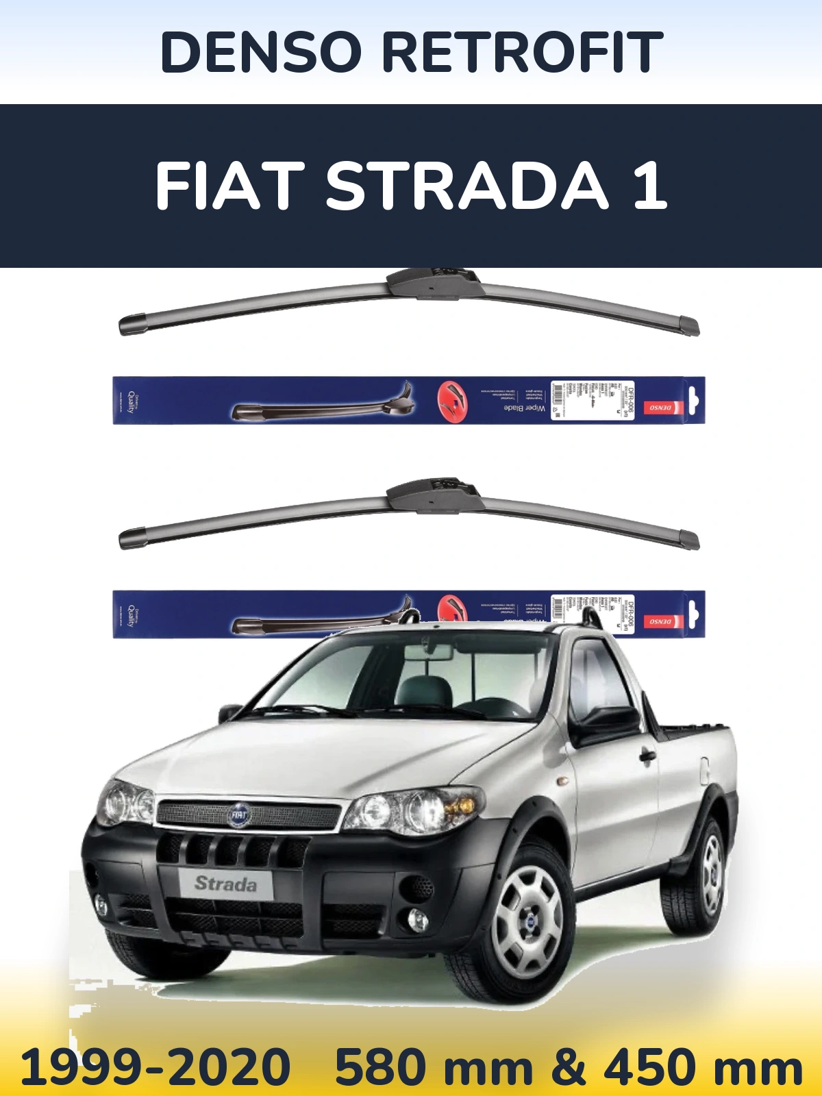 Front wiper blade set Denso Retrofit 580 & 450 mm for Fiat Strada 1 1999-2020
